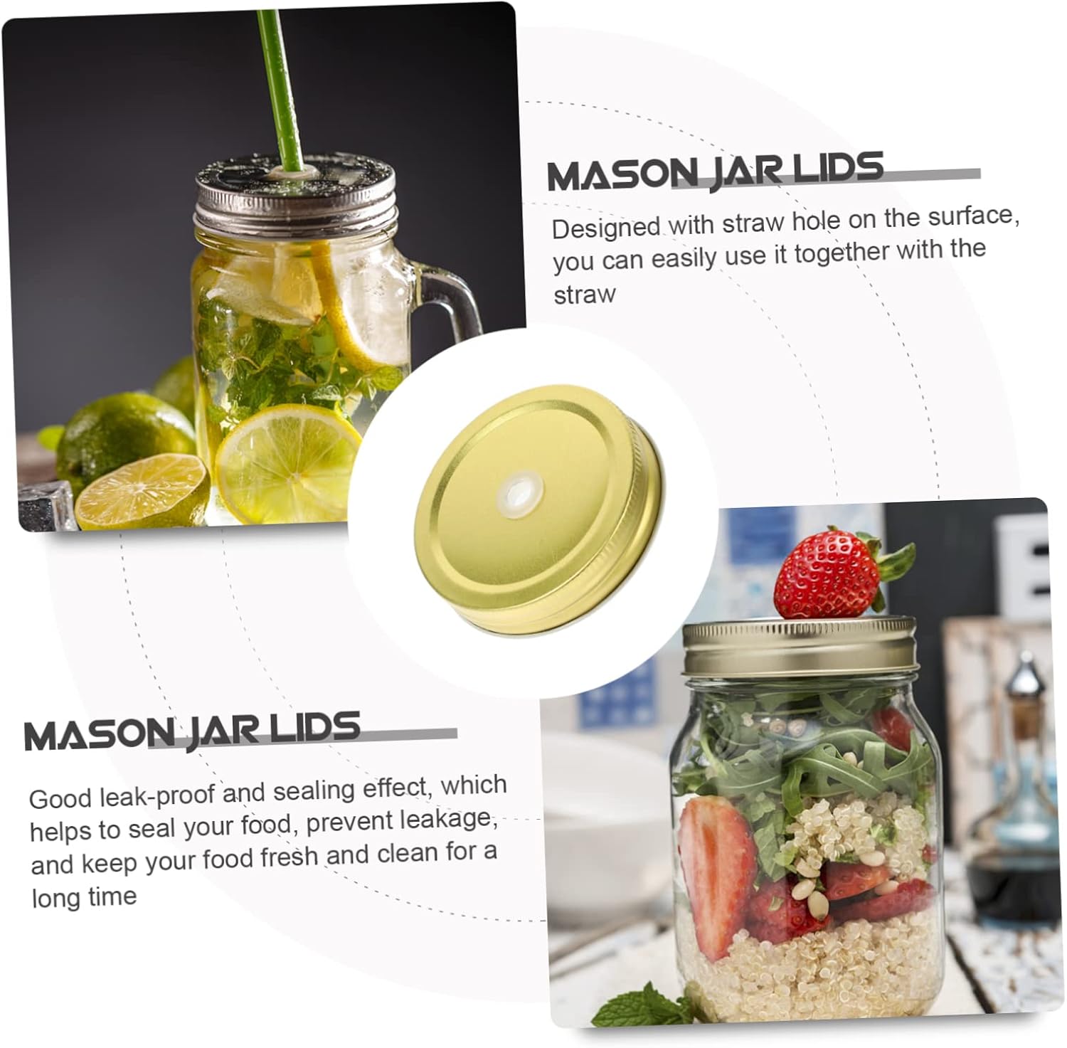 OKUMEYR 48 Pcs Reusable Mason Jar Lids with Straw Hole