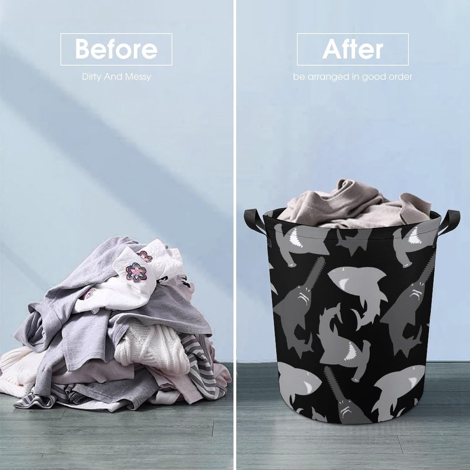 MEIKKO Shark Pattern Seemless Laundry Hamper