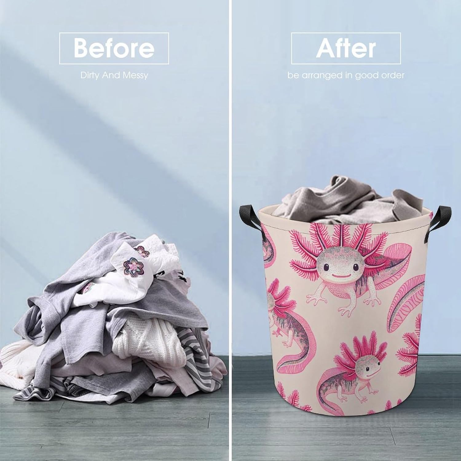 MeikoKClosure Cartoon Axolotl Pink 173x138 Water Resistant Laundry Hamper