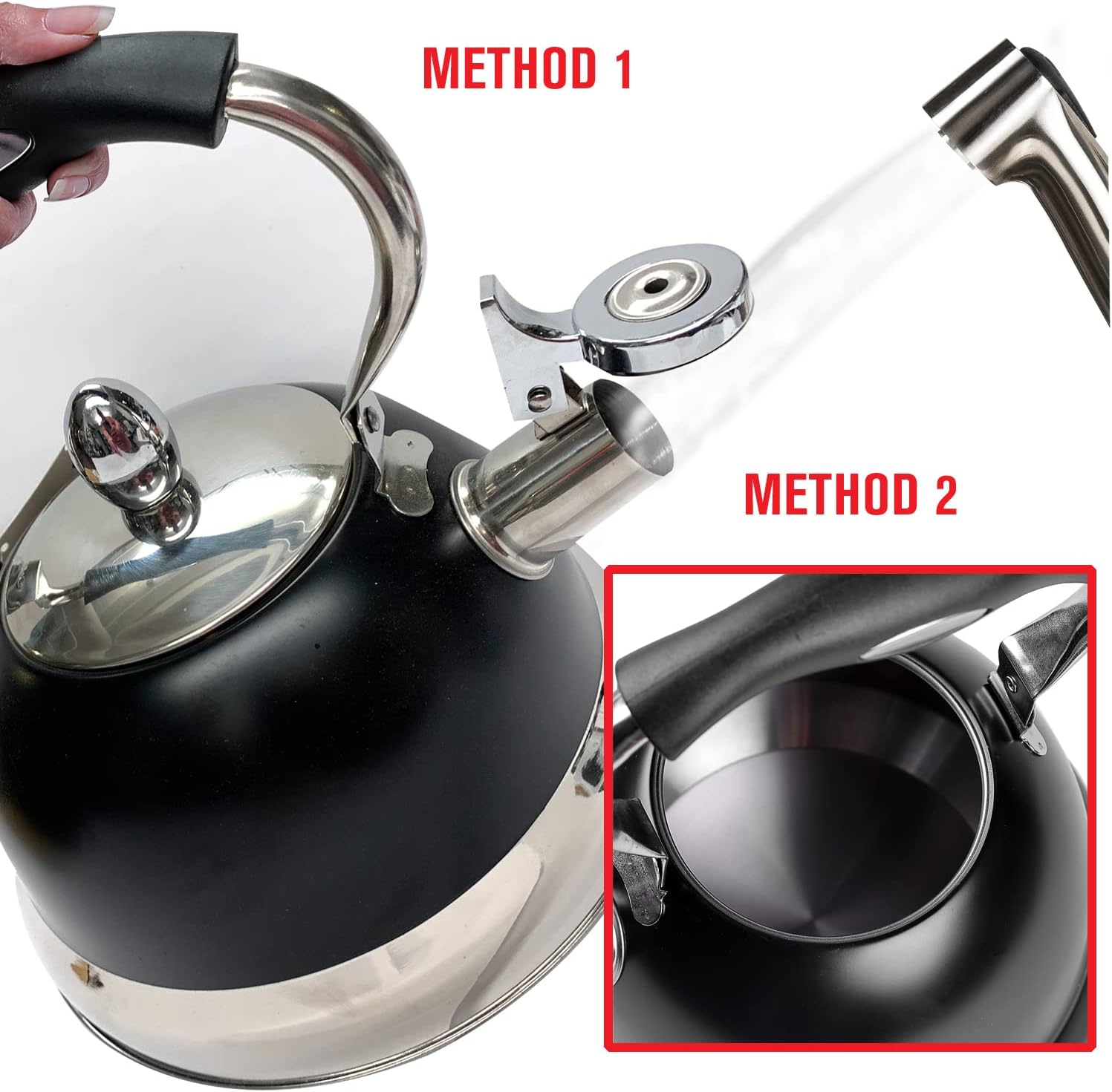 Sturdy stainless steel tea kettle BlackChrome