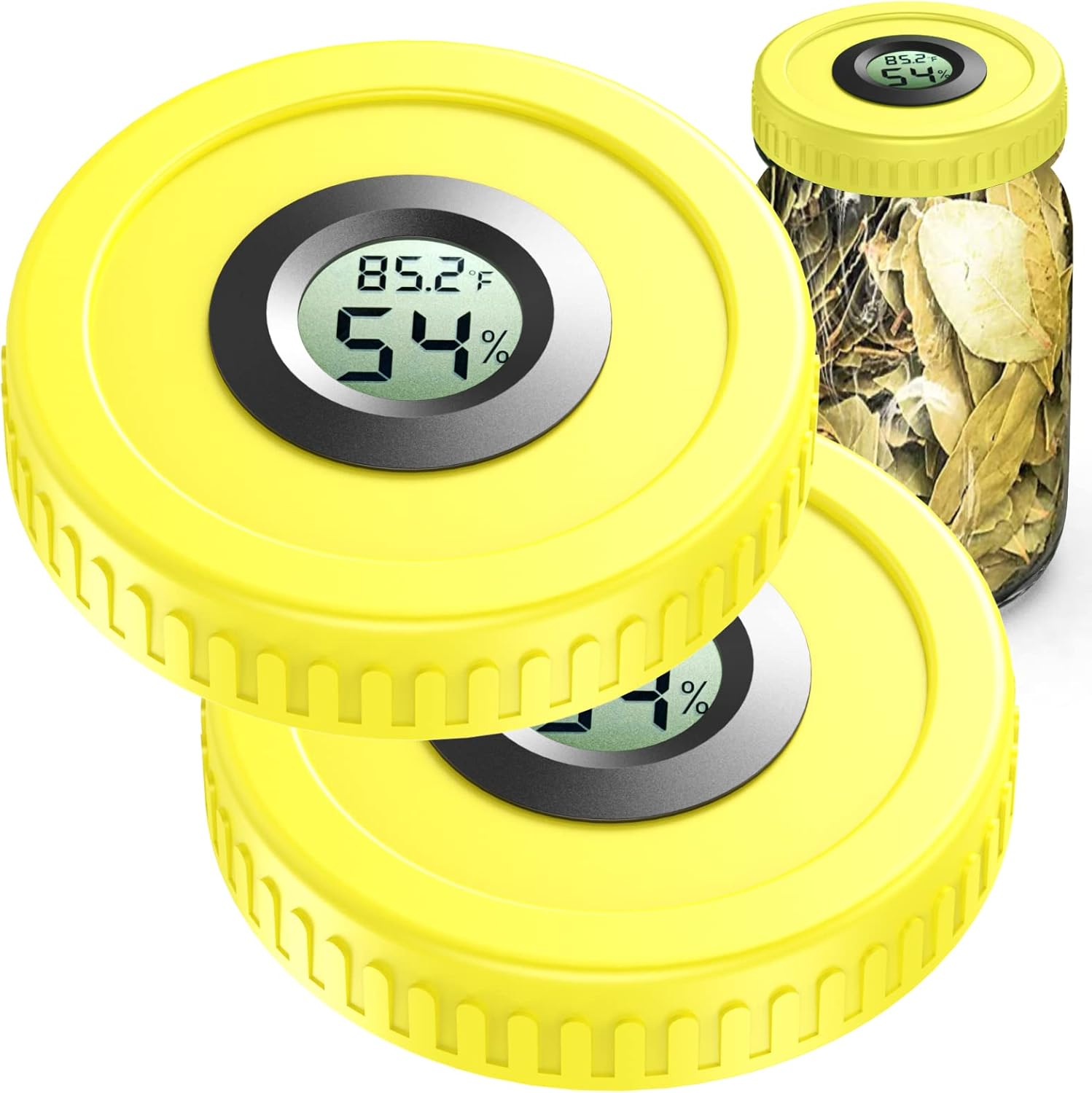 ZHANXUBIO Airtight Mason Jar Lids with Hygrometer 2pcs 86mm Yellow