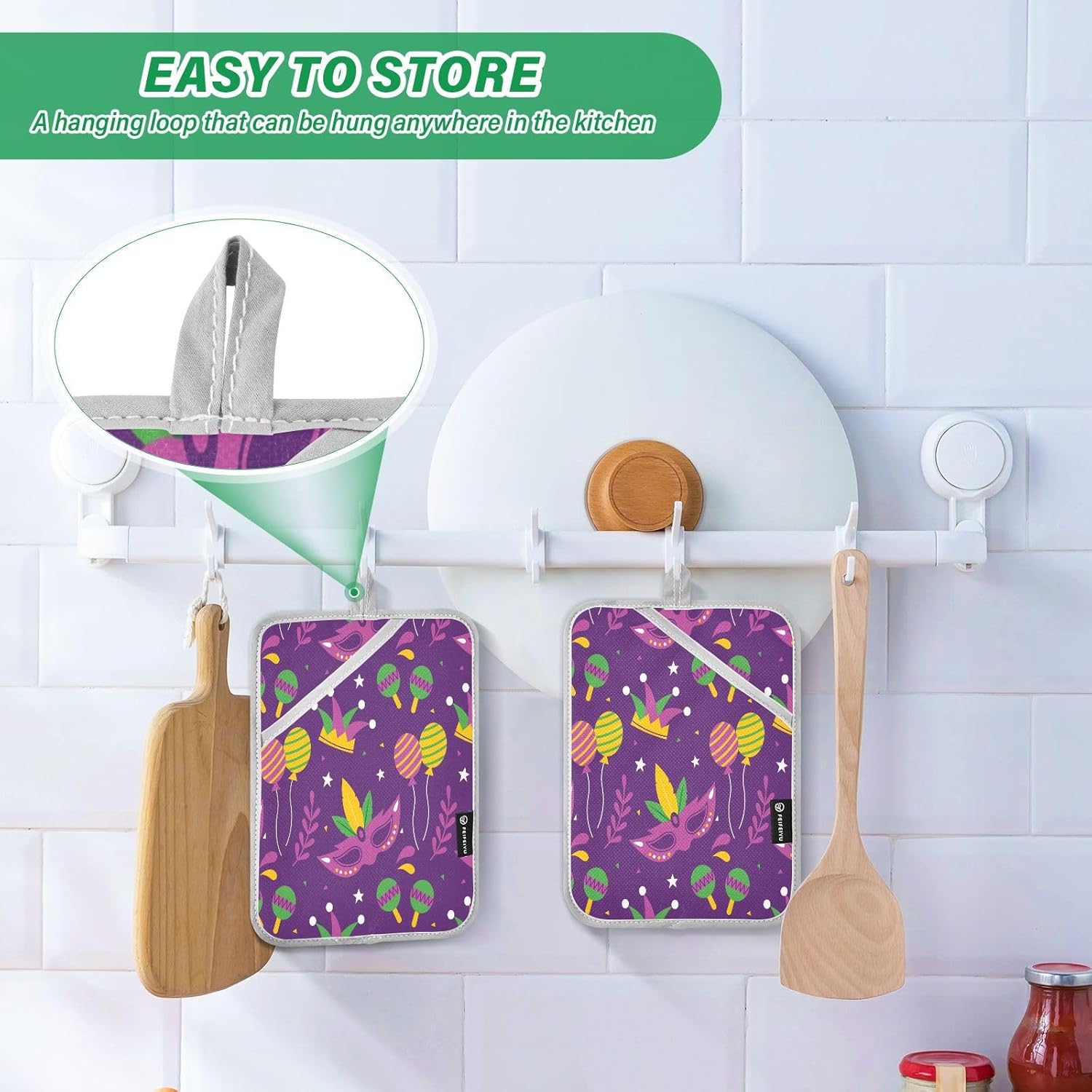 Mardi Gras Pot Holders Heat-Resistant Oven Mitts for Cooks