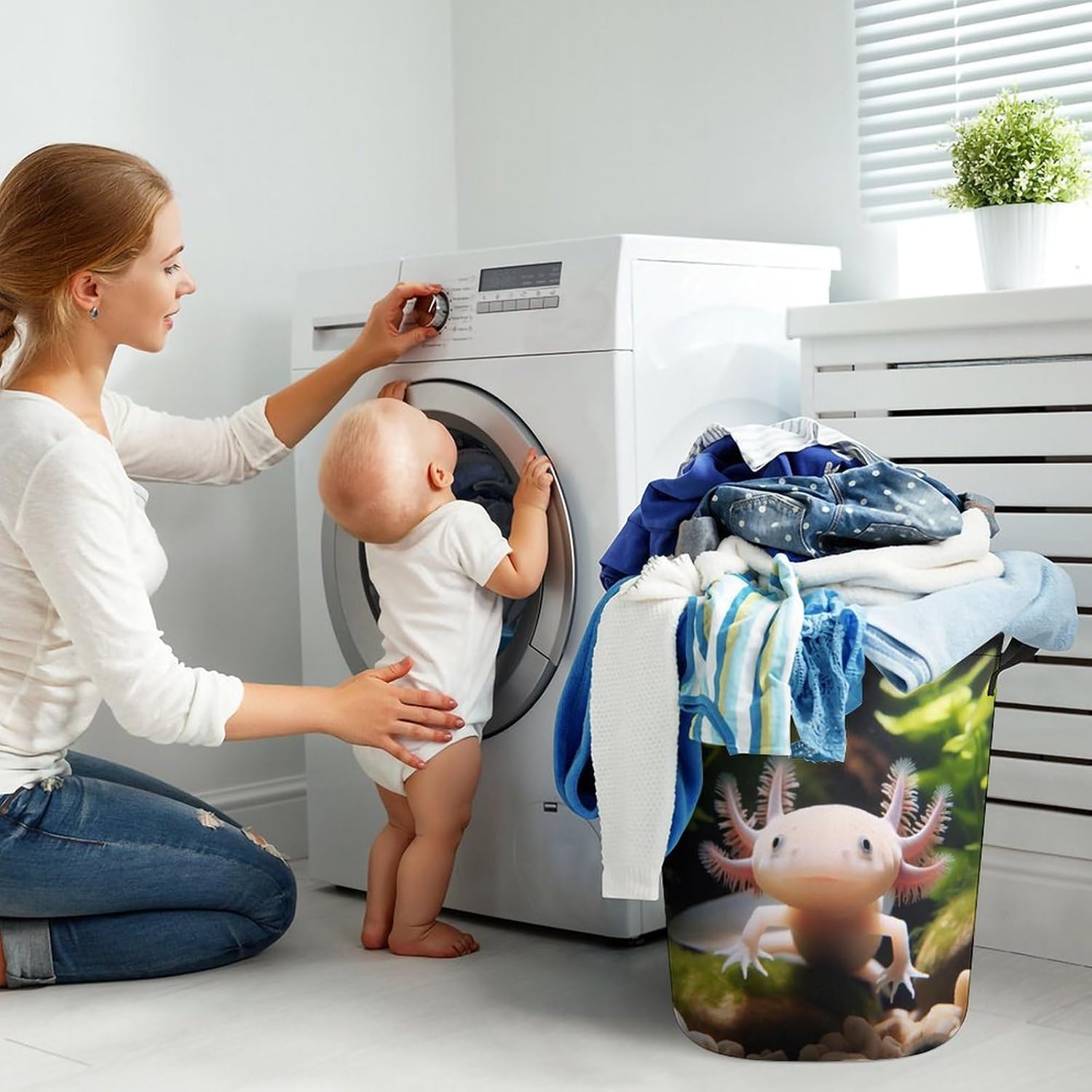 MEIKKO Cute Axolotl Nature Laundry Hamper