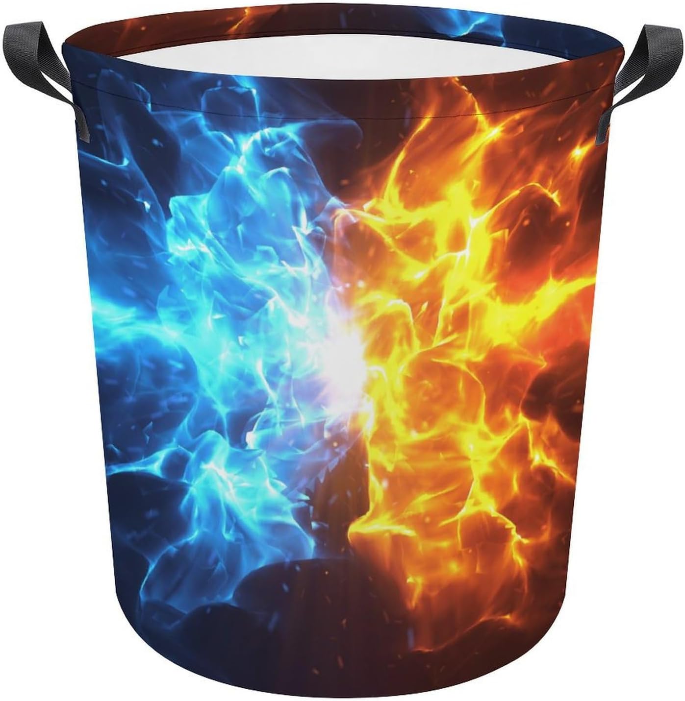 Crashing Blue and Red Flames Laundry Hamper