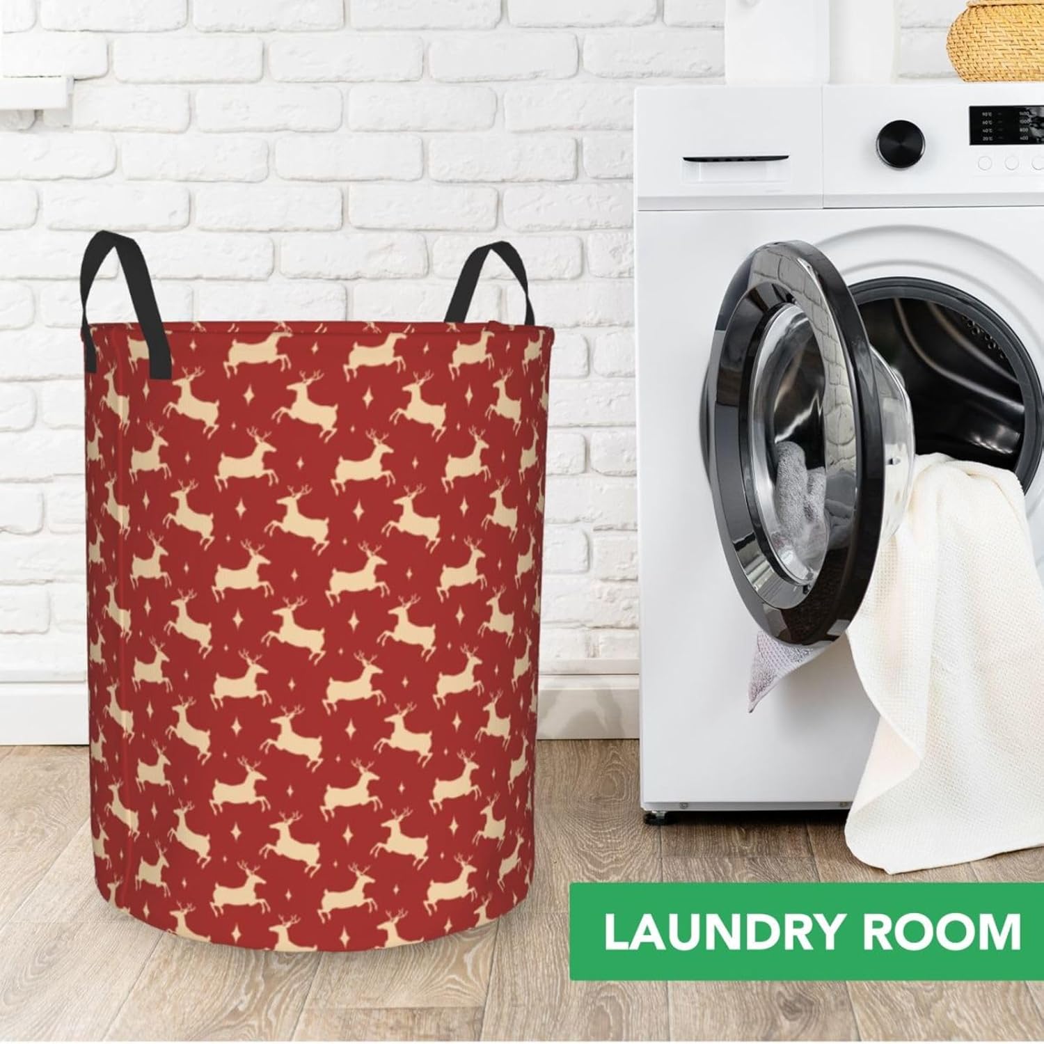 Itin Waterproof Laundry Basket Golden Moose Red Print S-40L