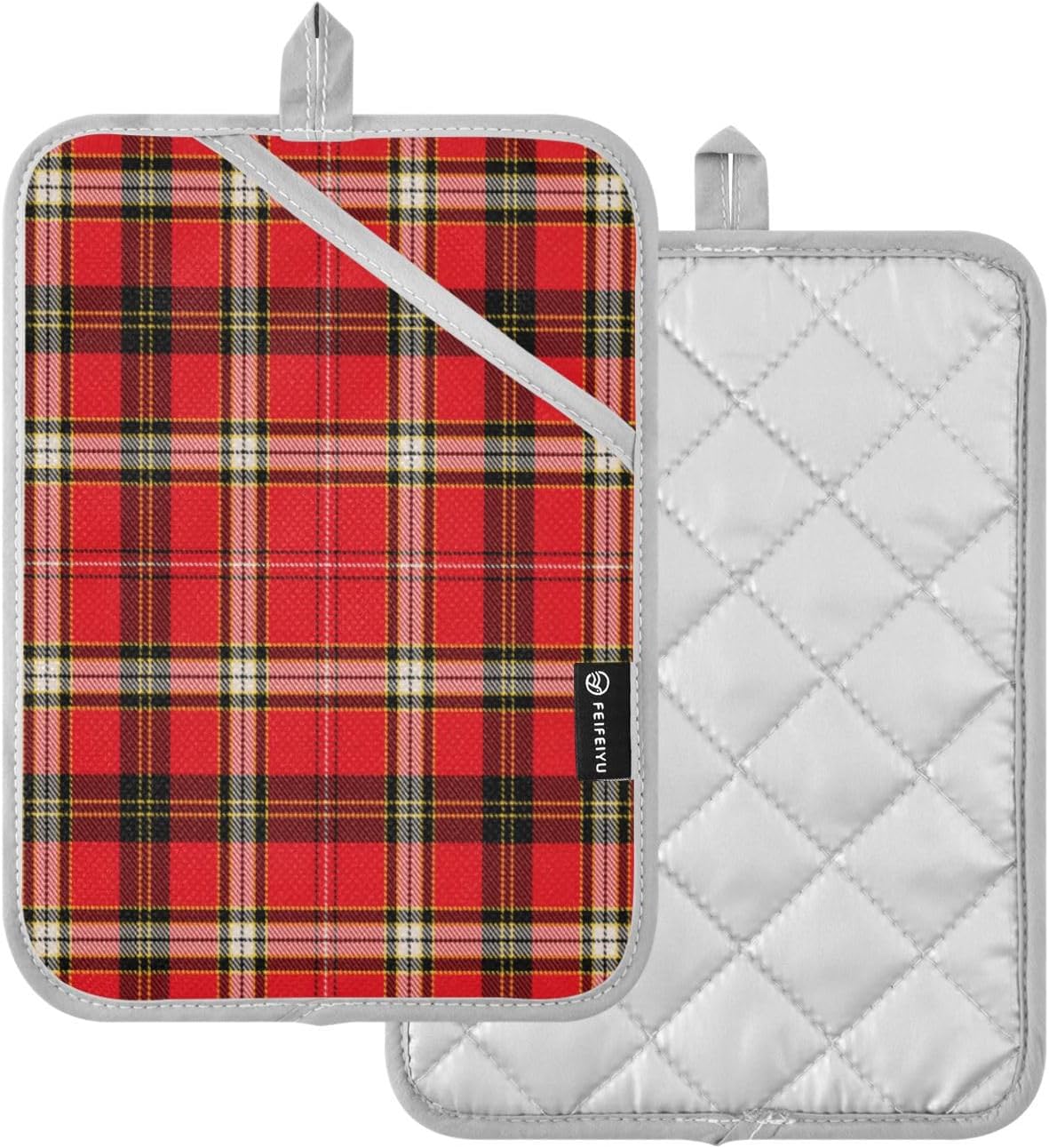 Kcldeci Textured Tartan Plaid 2Pack Pot Holders Heat Resistant Oven Mitts