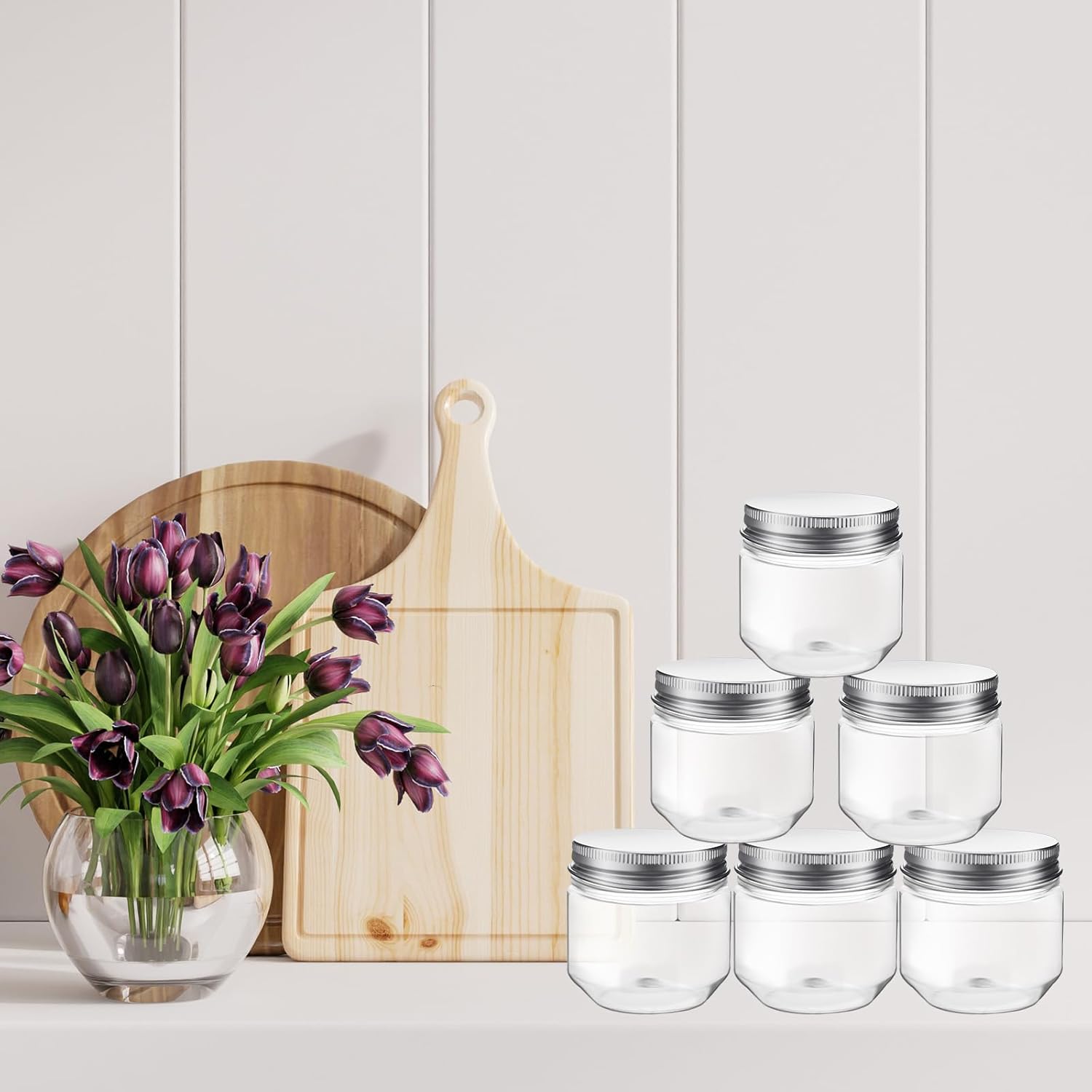 Tanlade 60-Piece Clear Plastic Mason Jars with Lids