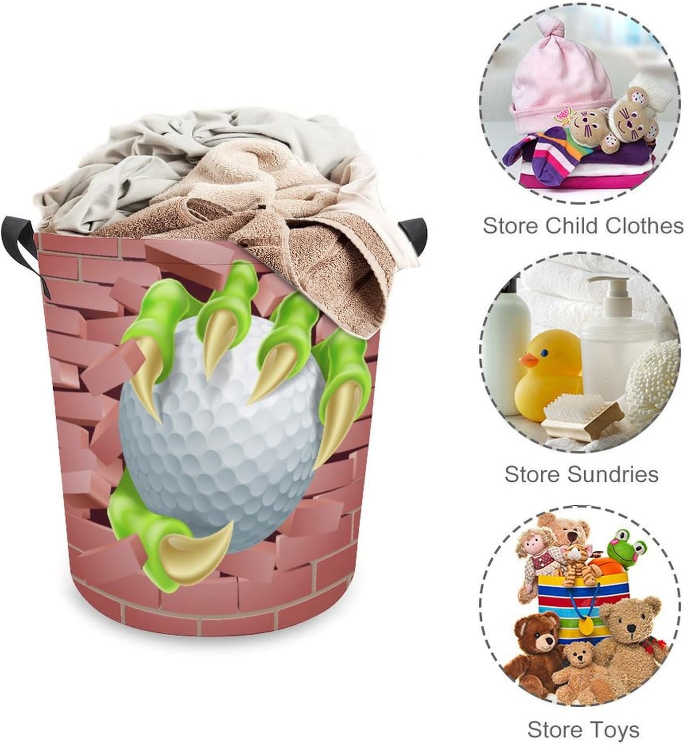 Dragon Claw Golf Ball Laundry Basket with Handles Foldable and Waterproof