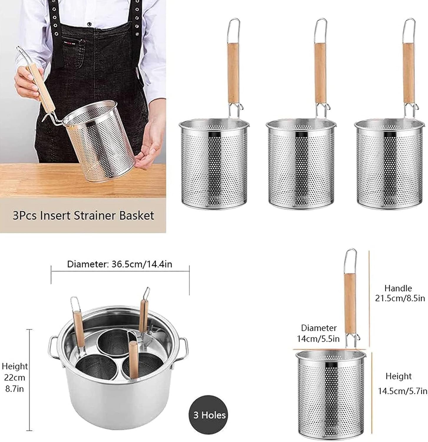 Sturdy Stainless Steel Pasta Cooker Insert Set 3Holes