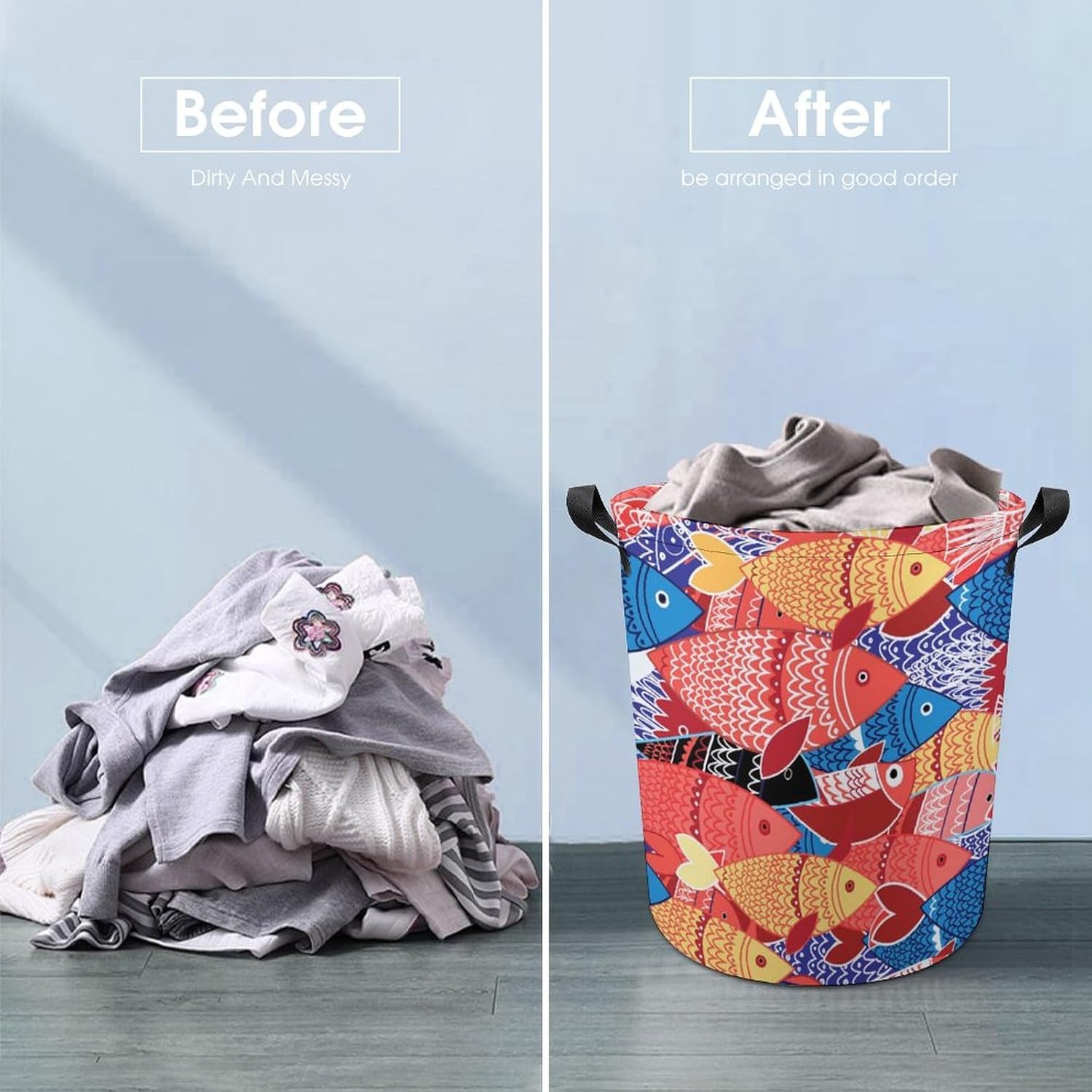 Cute Sea Animal Waterproof Laundry Hamper with Easy Carry Handles