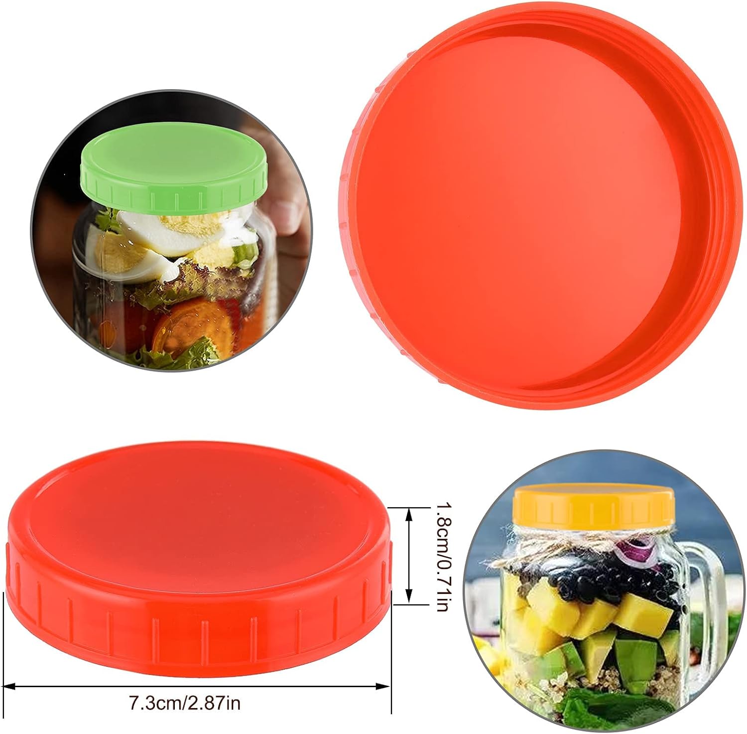 Pizga Plastic Mason Jar Lids 8pcs Leak-Proof Leak-Resistant Orange
