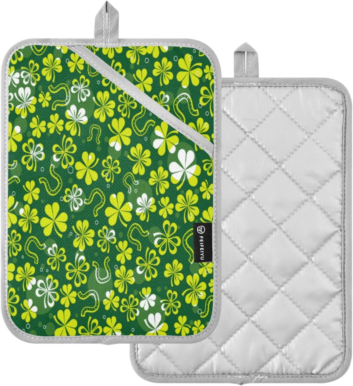 Kcldeci Green White Shamrock 2-Piece Pot Holder Set Heat Resistant