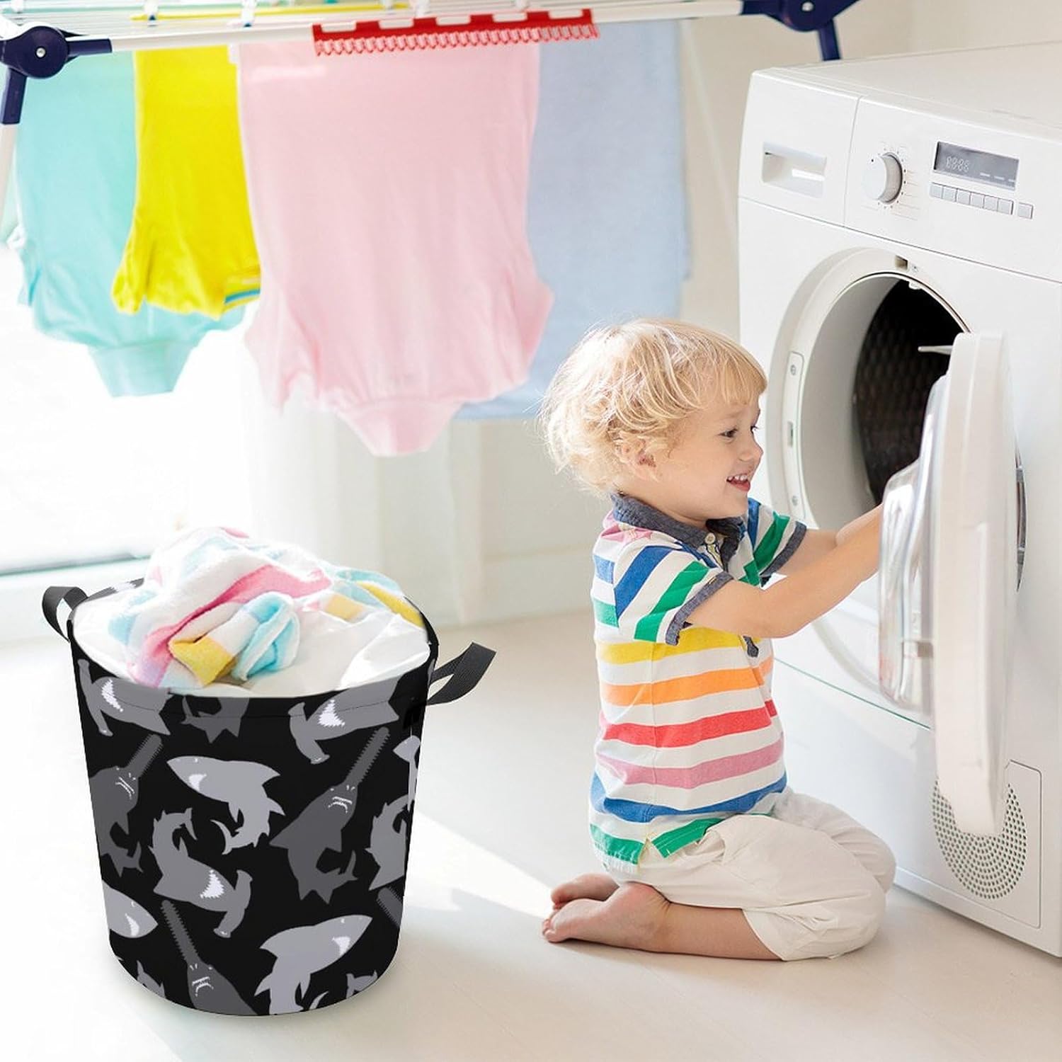 MEIKKO Shark Pattern Seemless Laundry Hamper