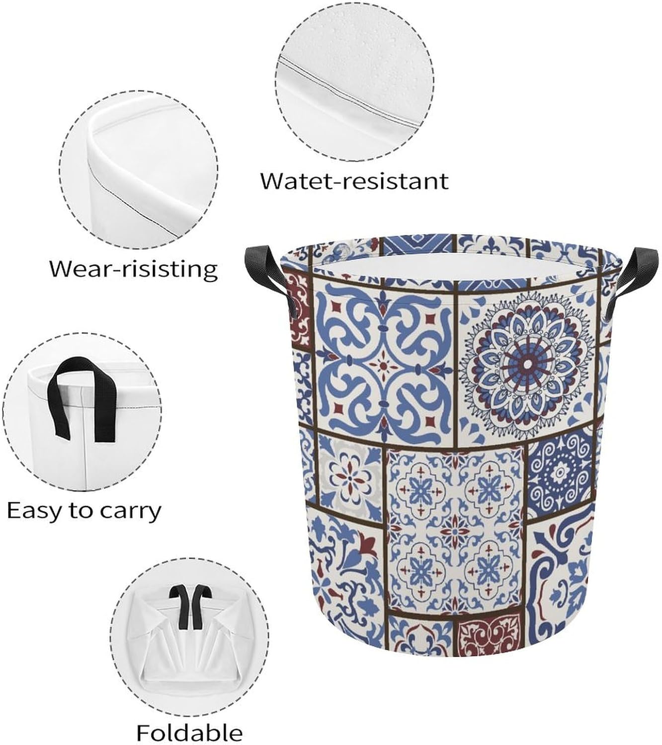 MEIKKO Tile Talavera Style Laundry Hamper