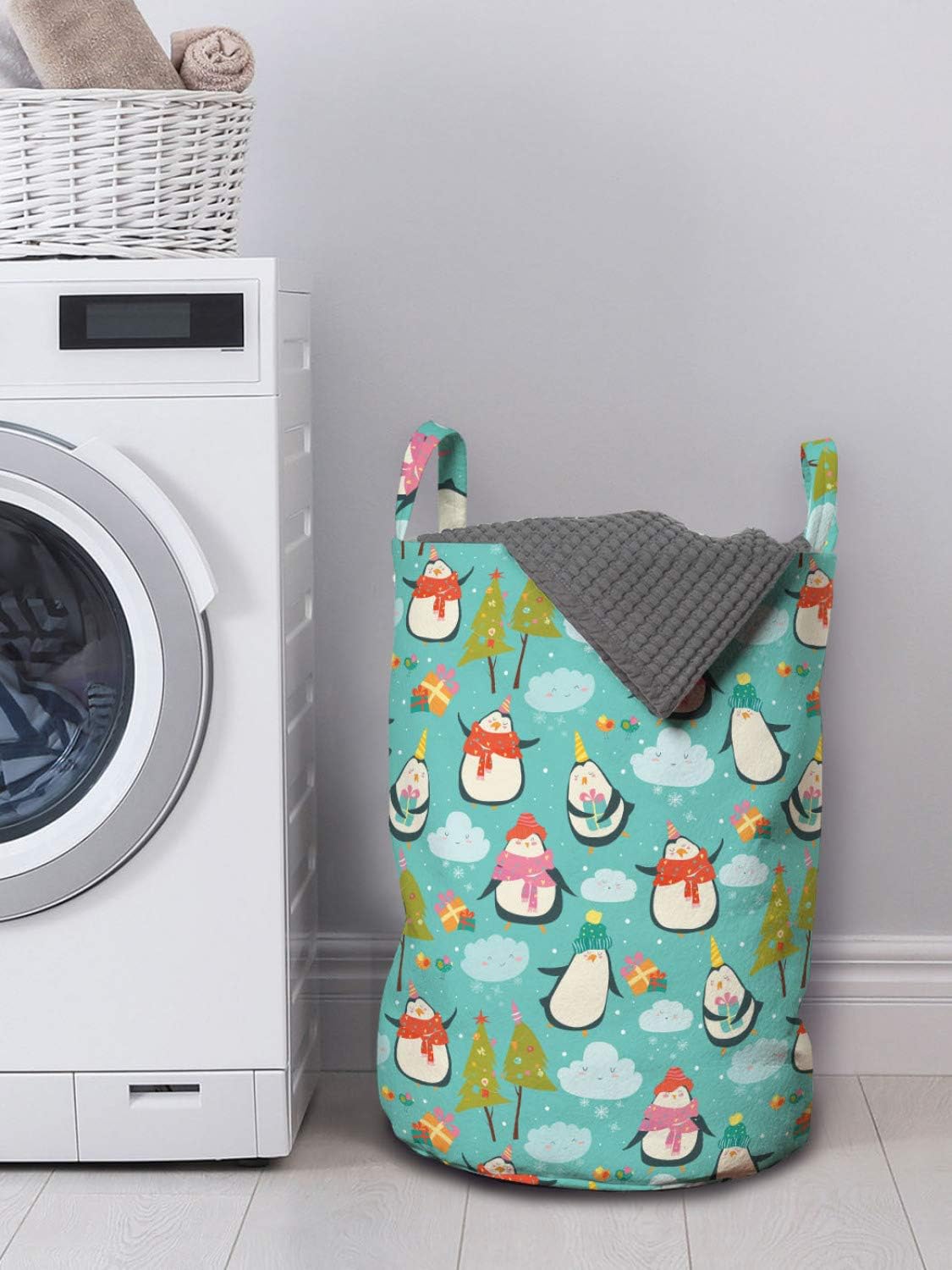 Ambesonne Christmas Laundry Bag Happy Noel Themed Seafoam White
