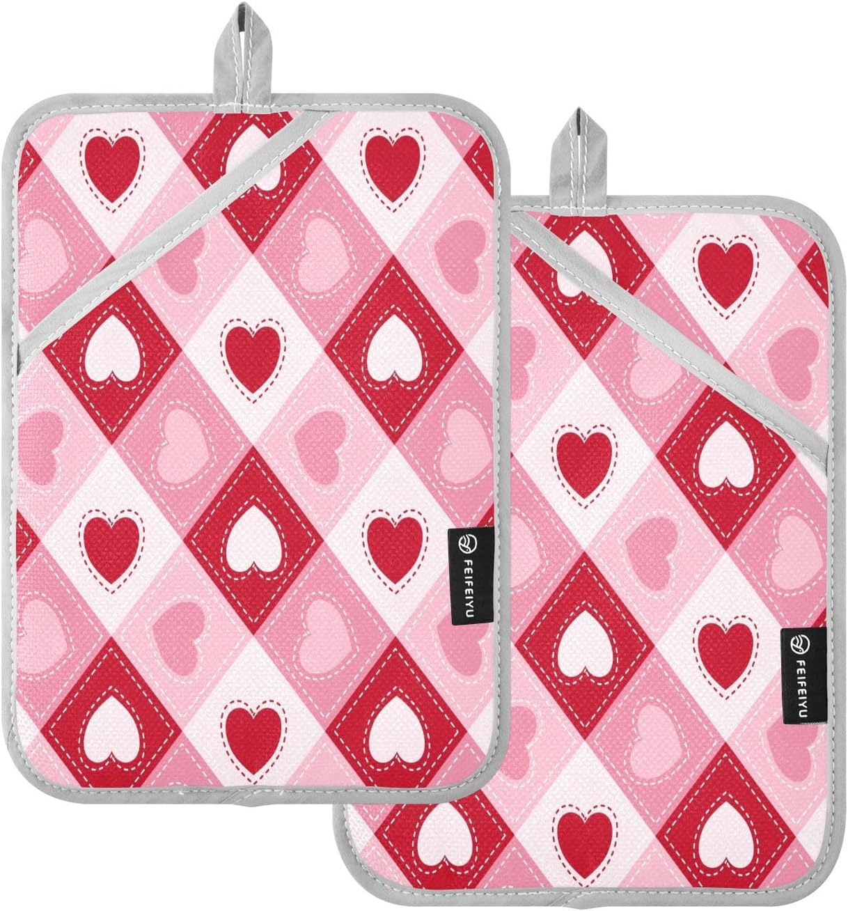 Kcldeci Heart-Plaid 2-Pack Heat-Resistant Potholders