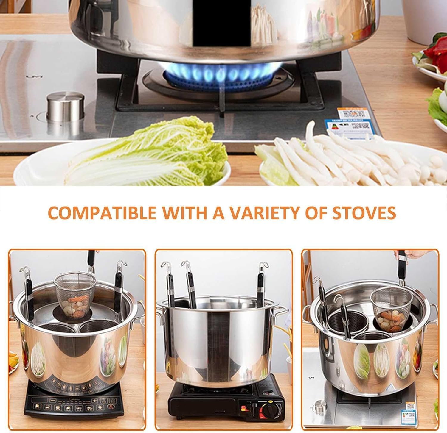 DAOUXIAOSP Pasta Cooker Set with 4 Strainer Baskets
