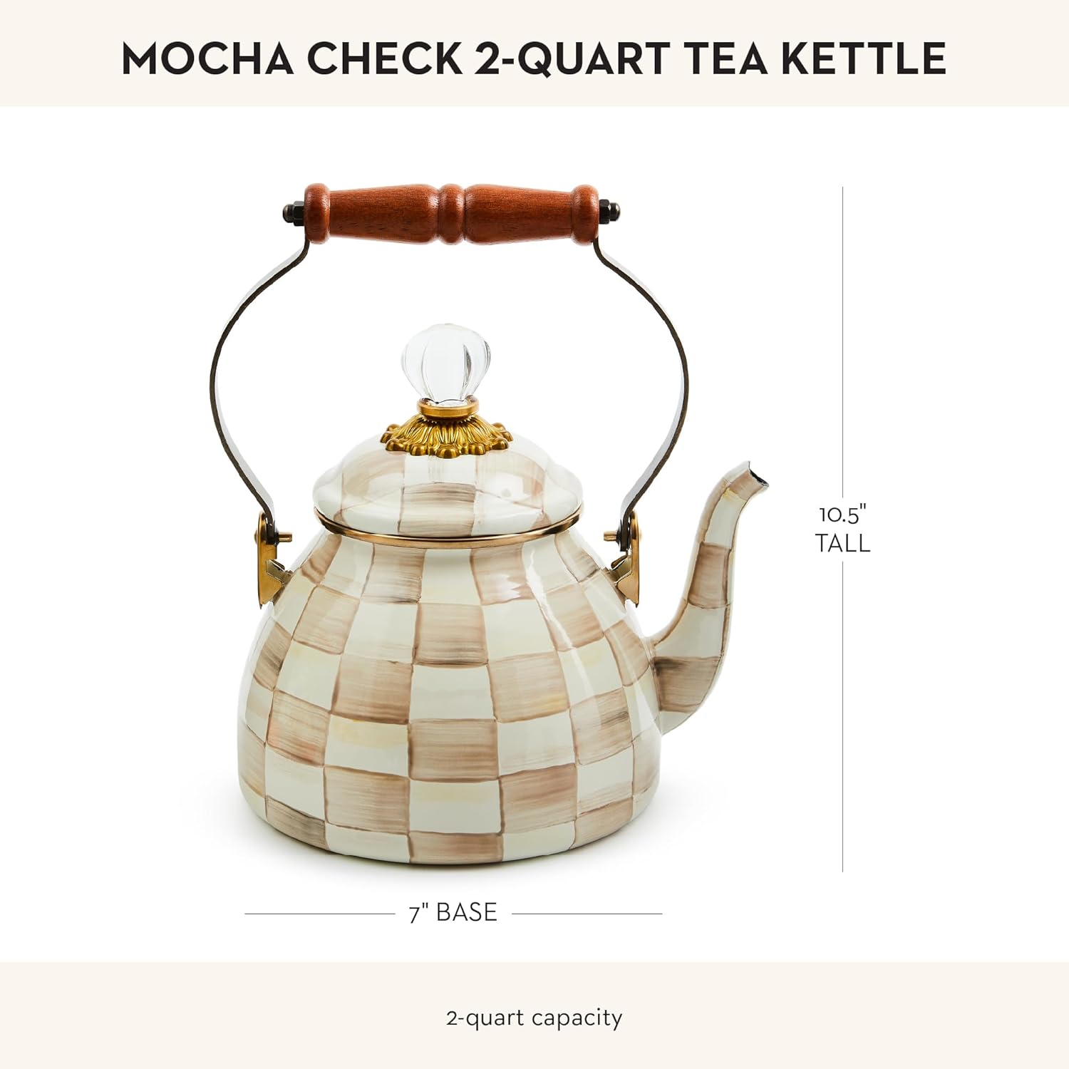 Stylish Mocha Check Tea Kettle for Coffee or Tea 2 Quarts