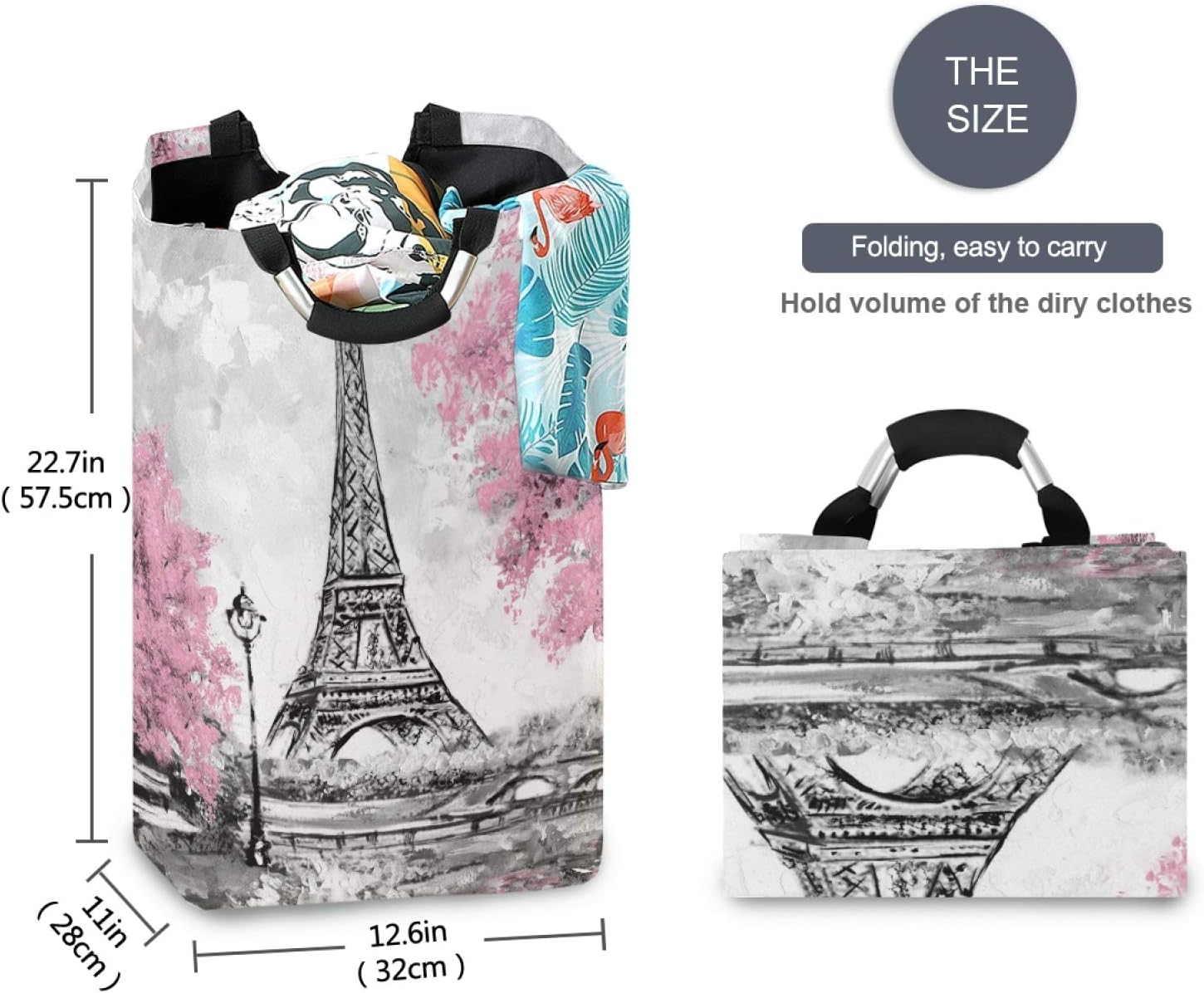 Xigua Pink Paris Tower Laundry Hamper