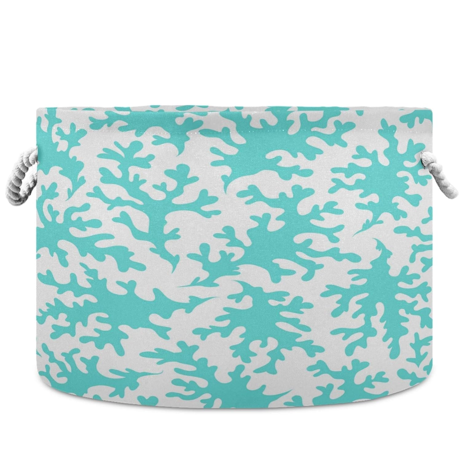 Visesunny Blue Coral Collapsible Laundry Basket with Cotton Handles
