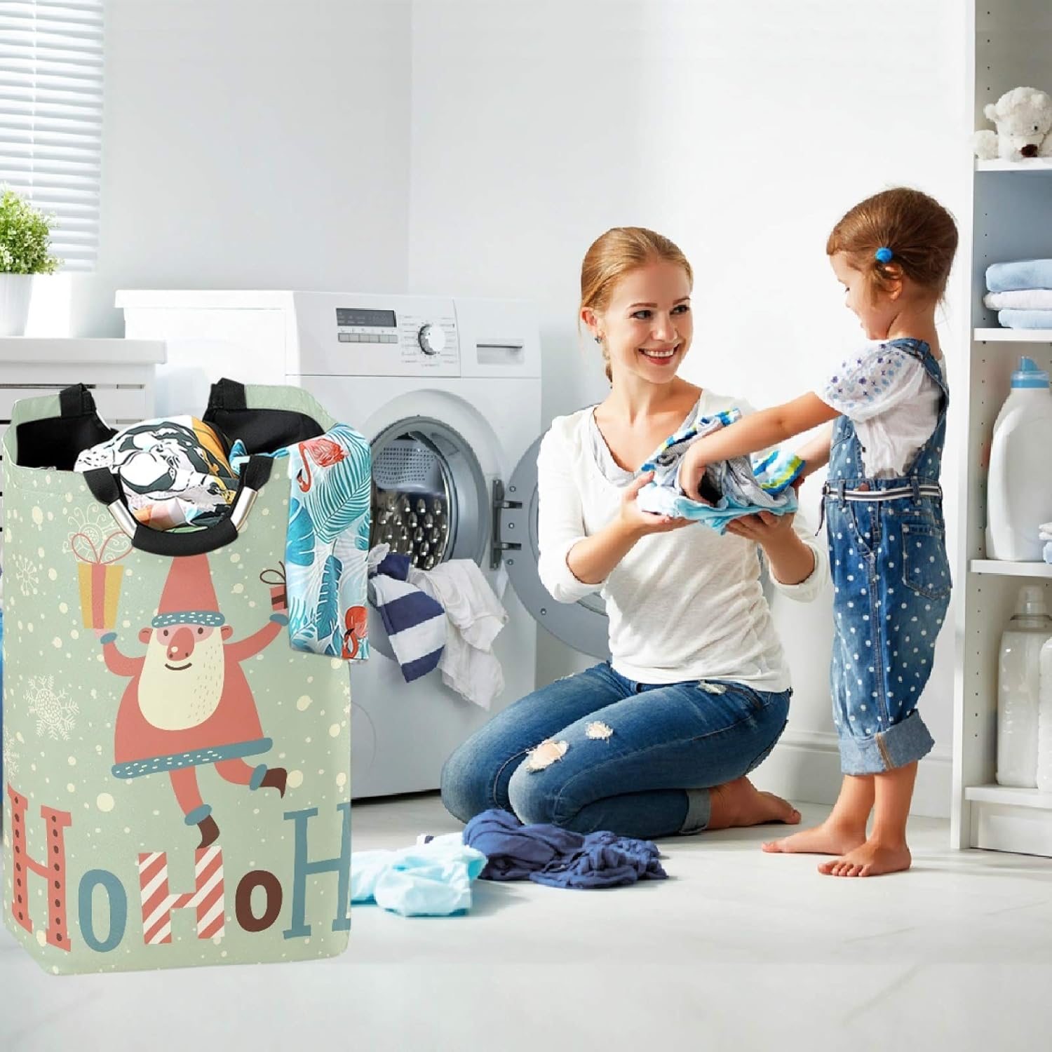 Visesunny Large Capacity Laundry Hamper Basket Funny Santa Claus Gift