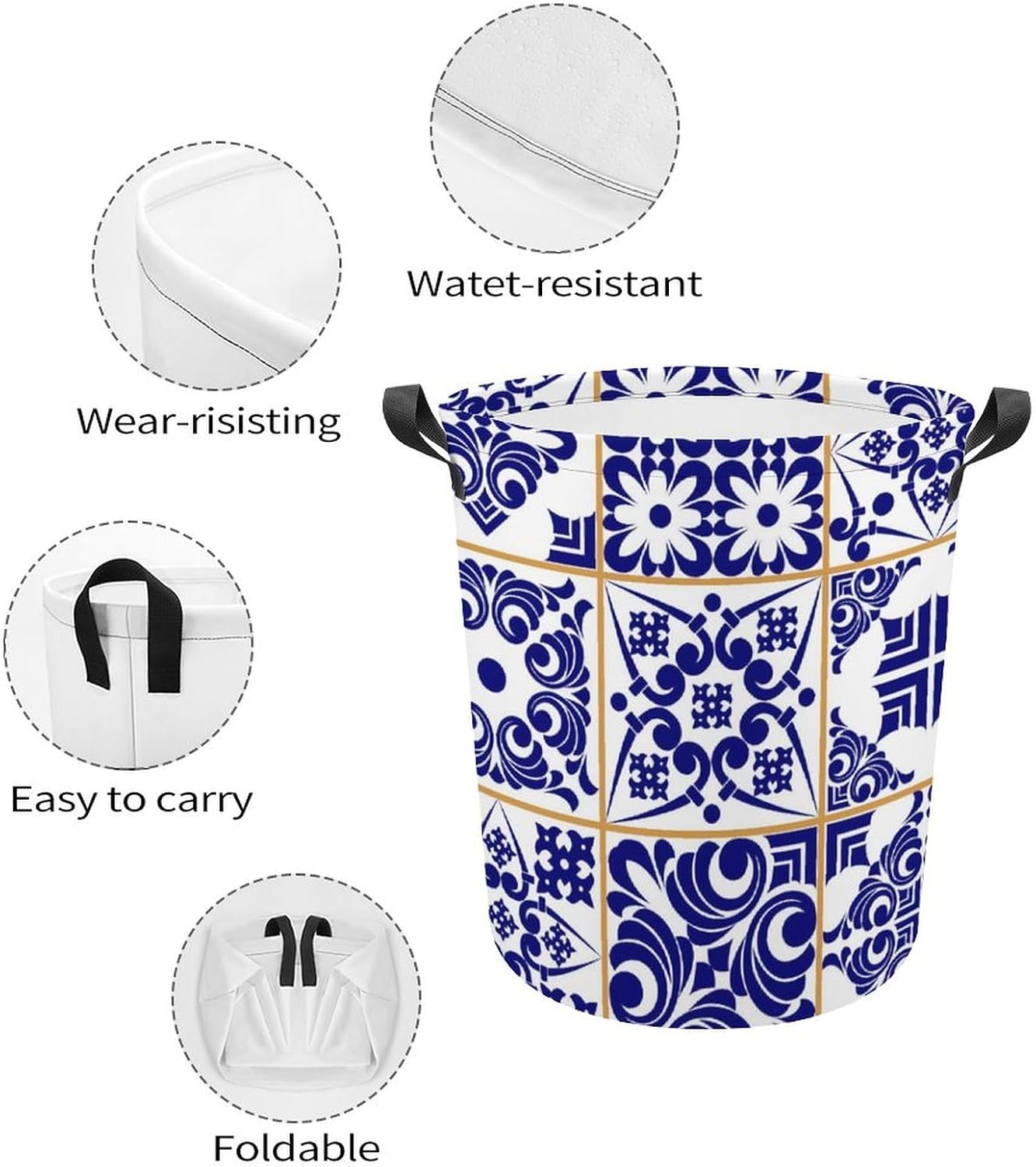 MEIKKO Blue Patchwork Tile Laundry Hamper