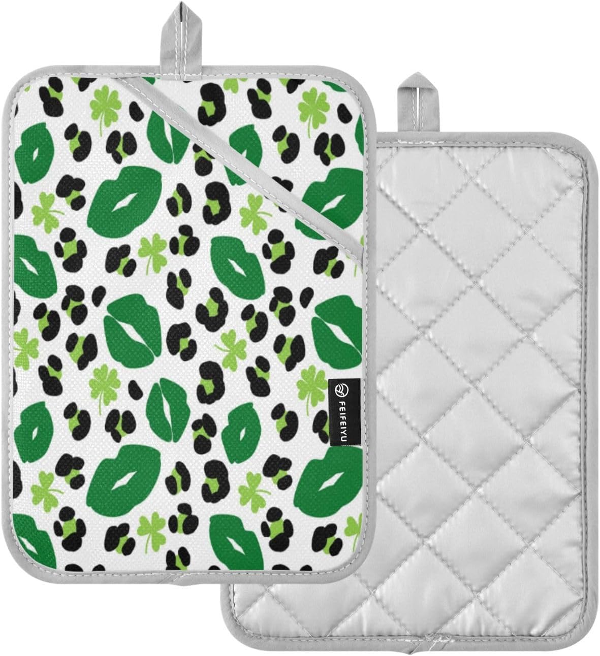 KCldeci Green Lips Leopard 2-Pack Heat-Resistant Potholders Oven Mitts