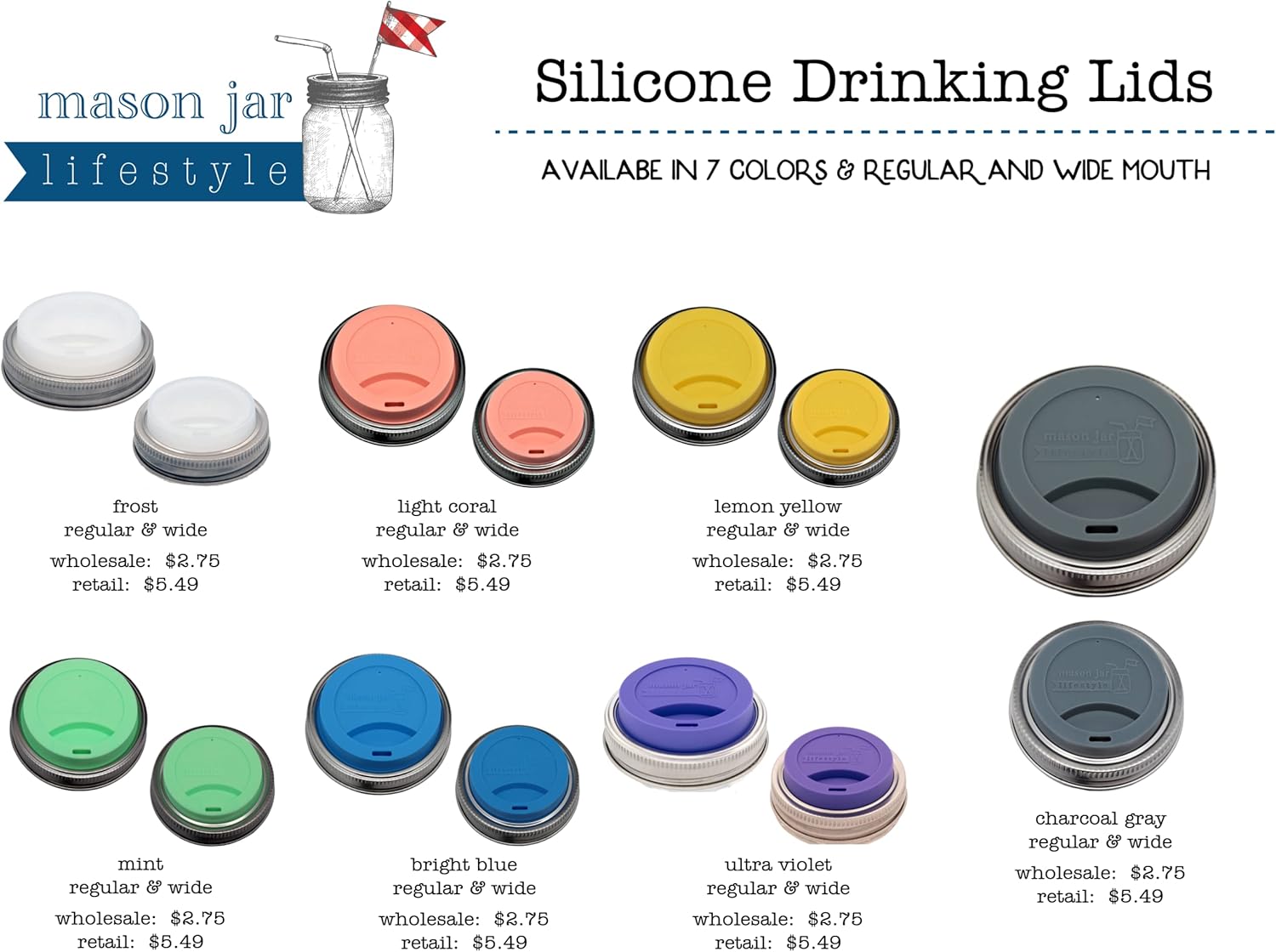 Mason Jar Silicone Lids with Rust-Proof Steel Bands 2-Pack