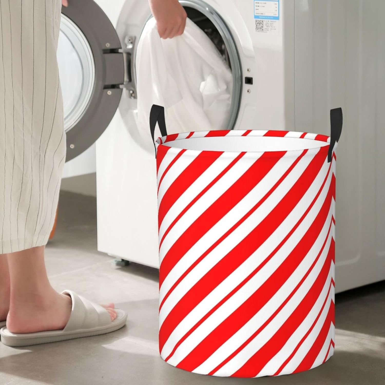 Peppermint Stripes Laundry Basket Waterproof Portable