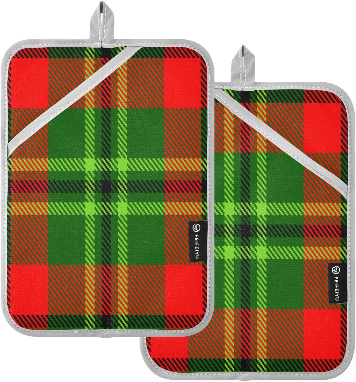 Green Red Tartan Potholders Heat-Resistant Set of 2