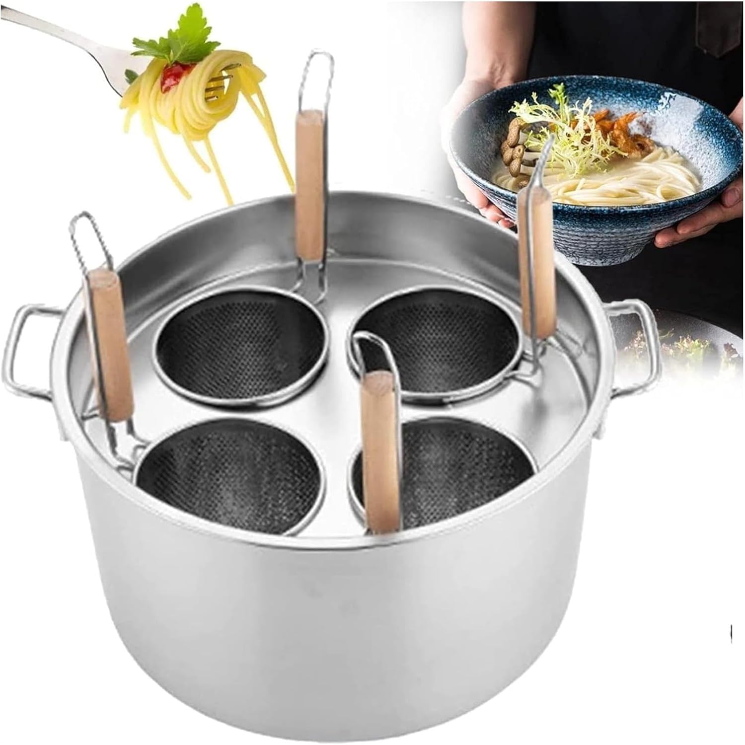 AttreX 3 4 5 Hole Stainless Steel Pasta Cooker Pot With Strainer