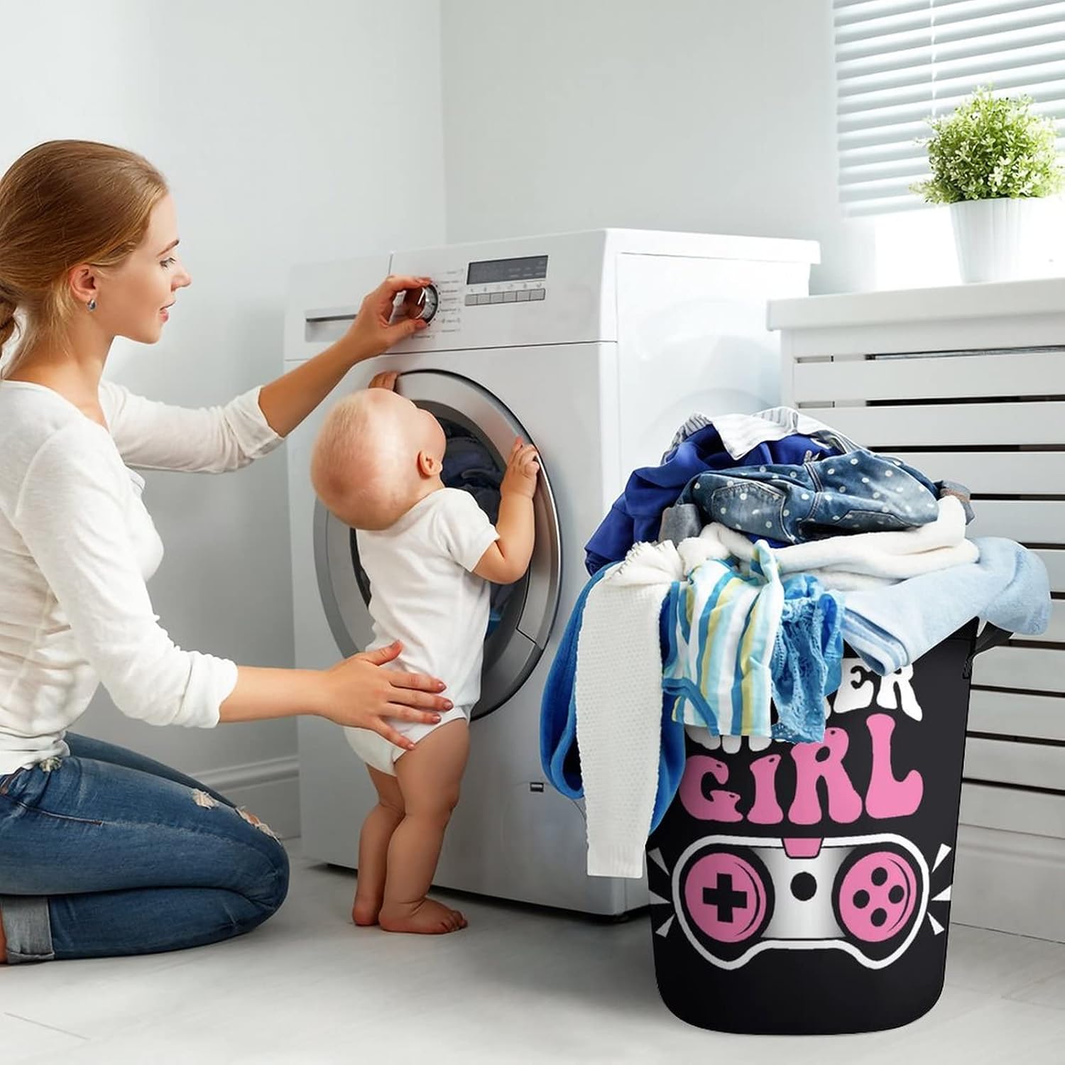 Gaming Pink Controller Large Laundry Hamper Basket