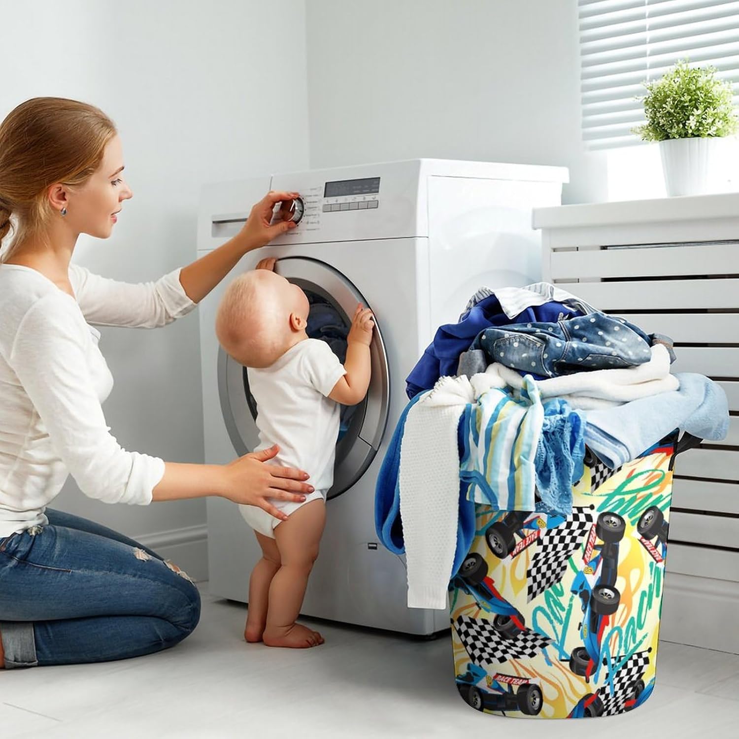 Racing with Checkered Flag Laundry Hamper Waterproof Clothes Basket with Easy Carry Handles