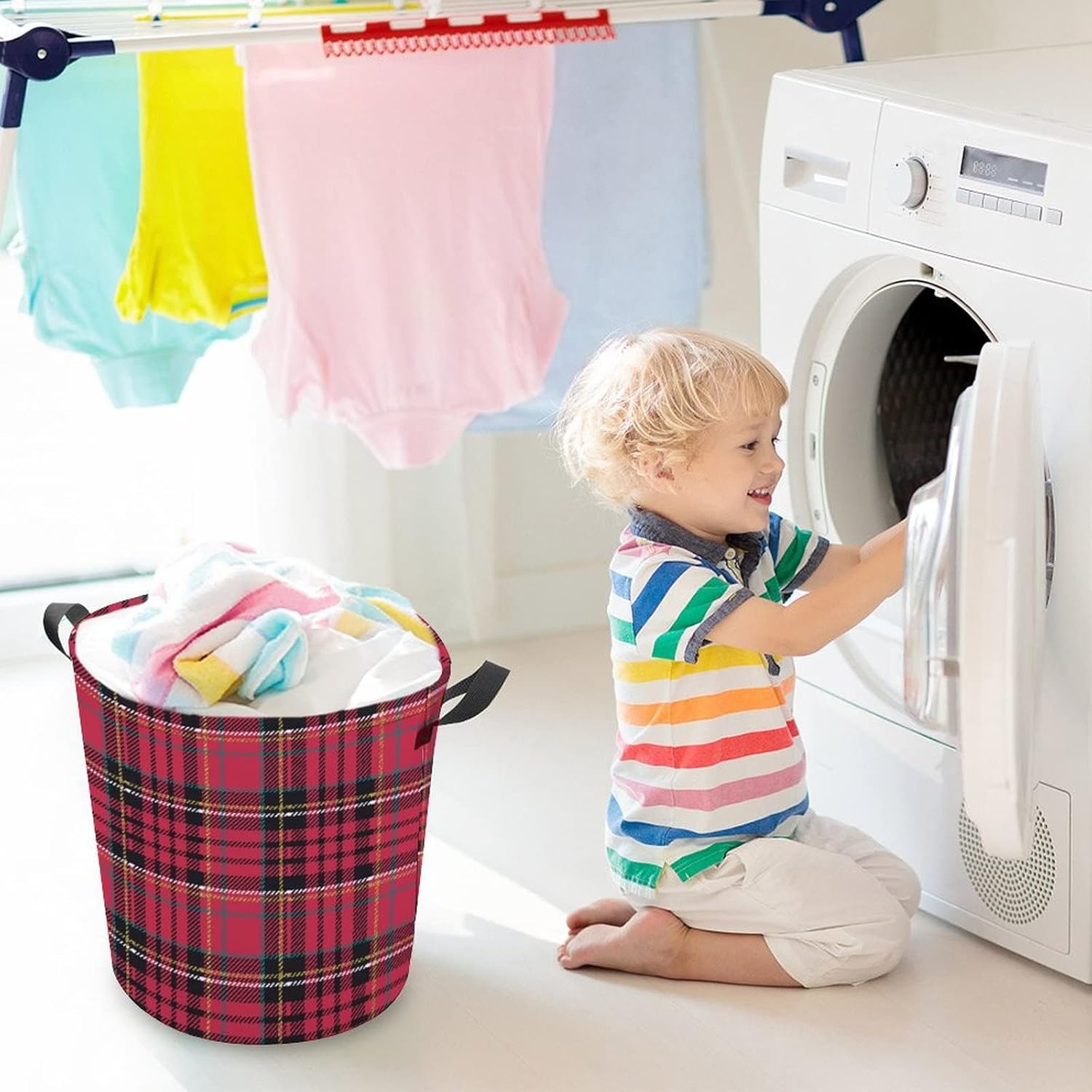 Christmas Plaid Tartan Laundry Hamper Multi-Purpose Organizer