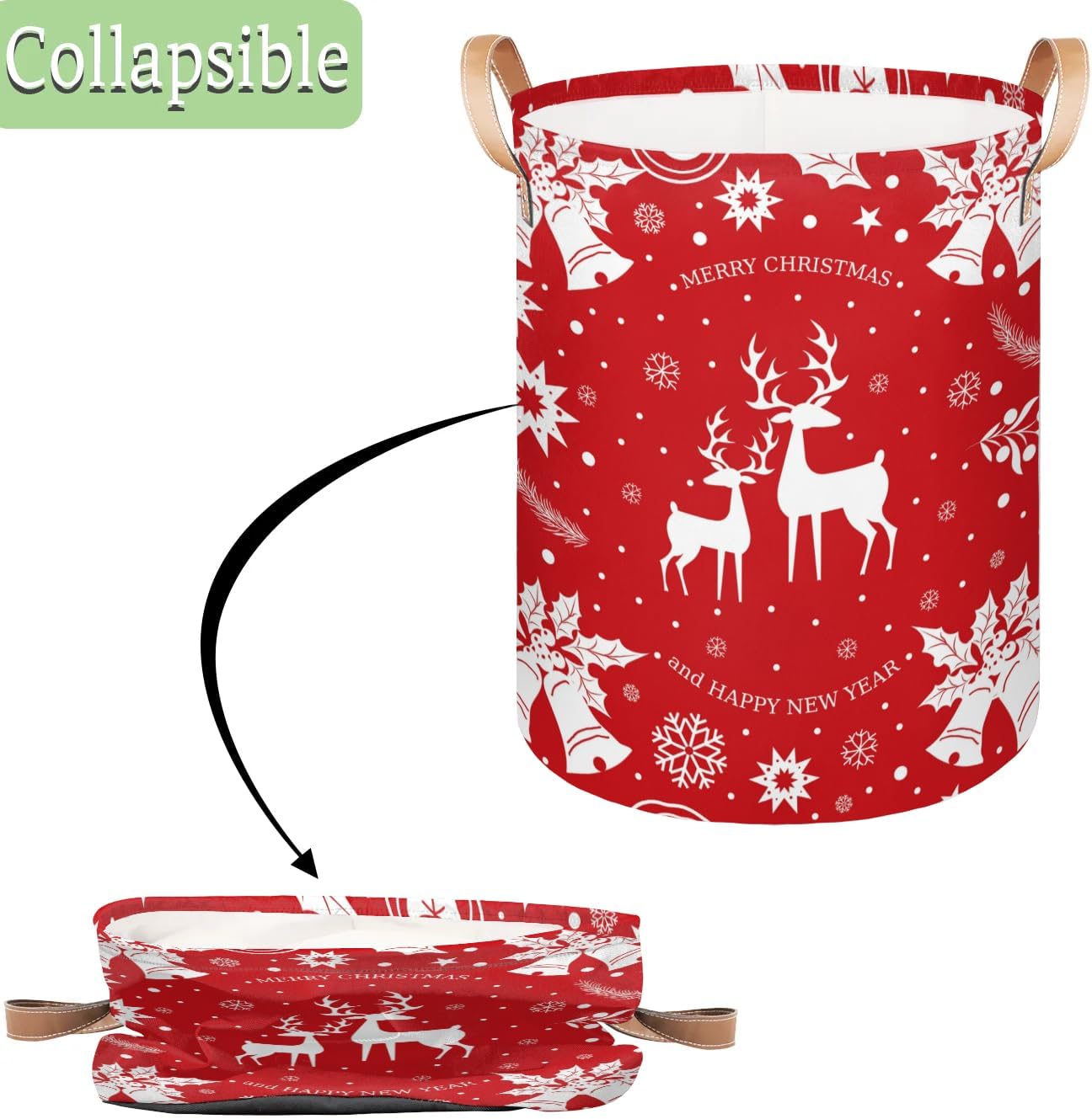 Christmas Deer Collapsible Laundry Basket Eco-Friendly Storage Hamper