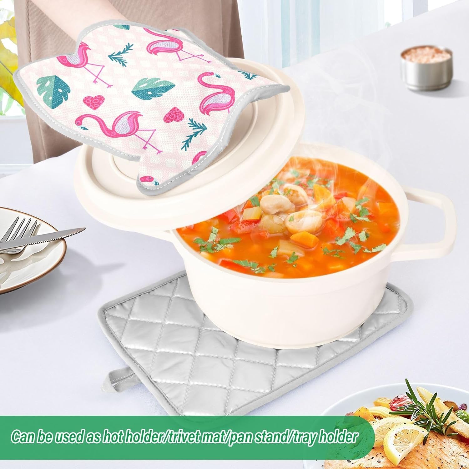 Flamingo Heat-Resistant Potholder Set Protect Oo - Kitchen Essentials for Baking Cooks