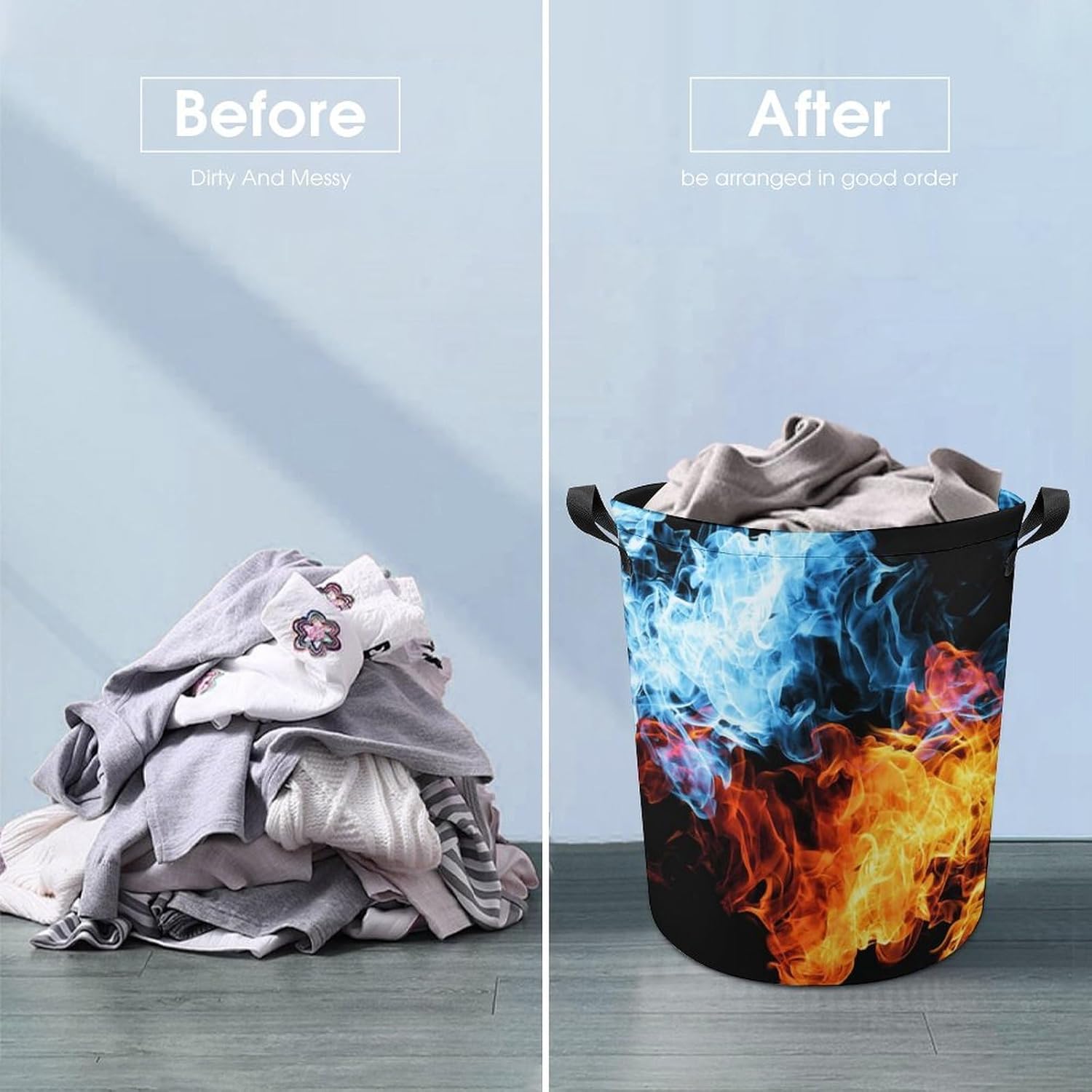 Red and Blue Fire Collapsible Laundry Hamper