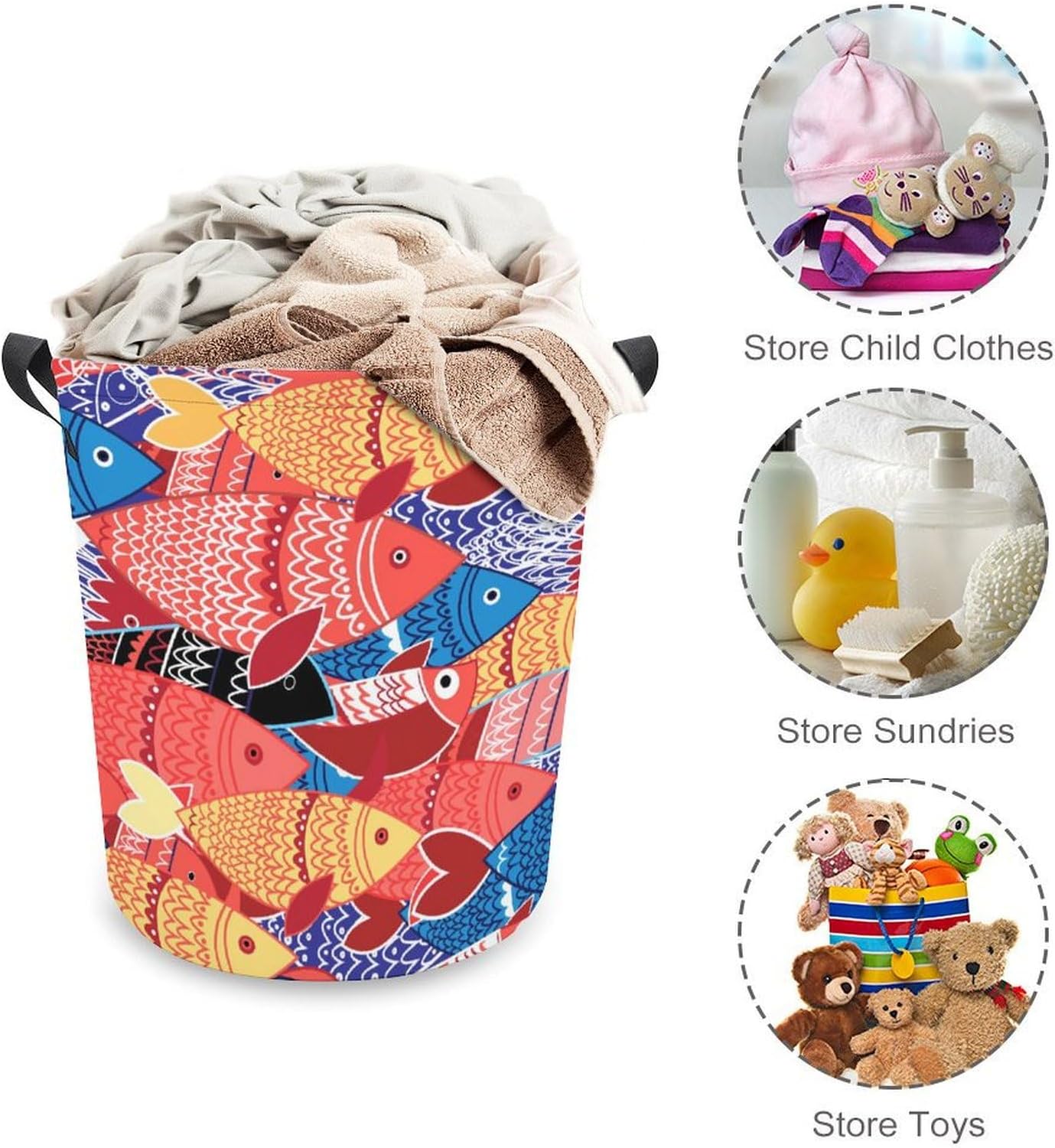 Cute Sea Animal Waterproof Laundry Hamper with Easy Carry Handles