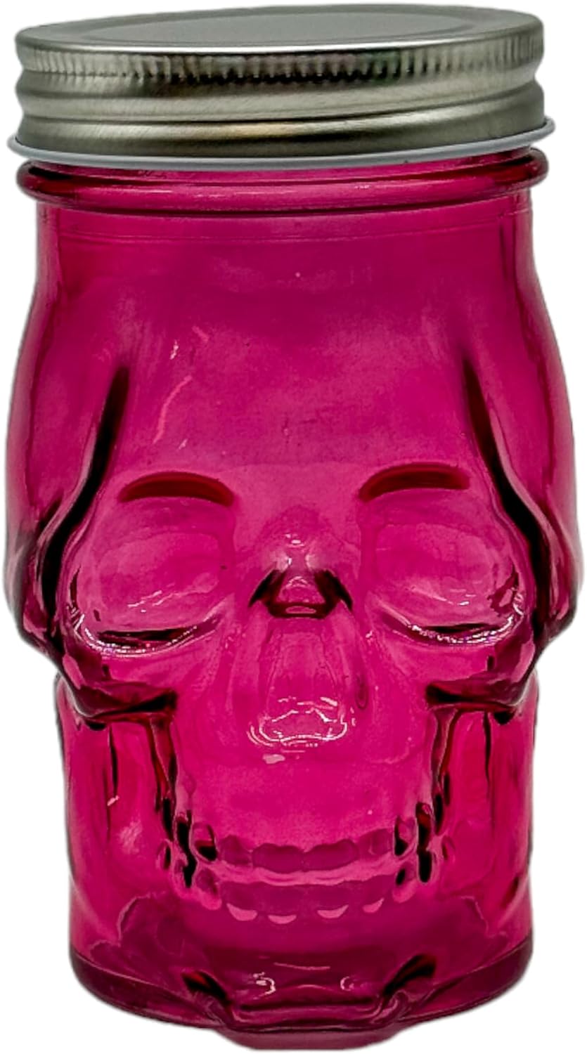 14 oz Colorful Skull Glass Mason Jar Pink