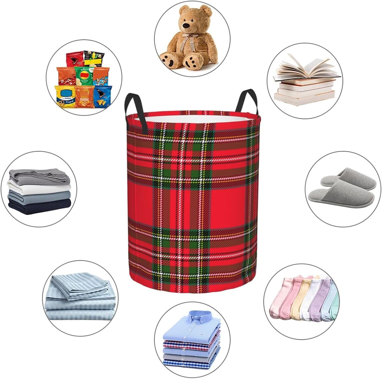 Christmas Plaid Folding Laundry Basket