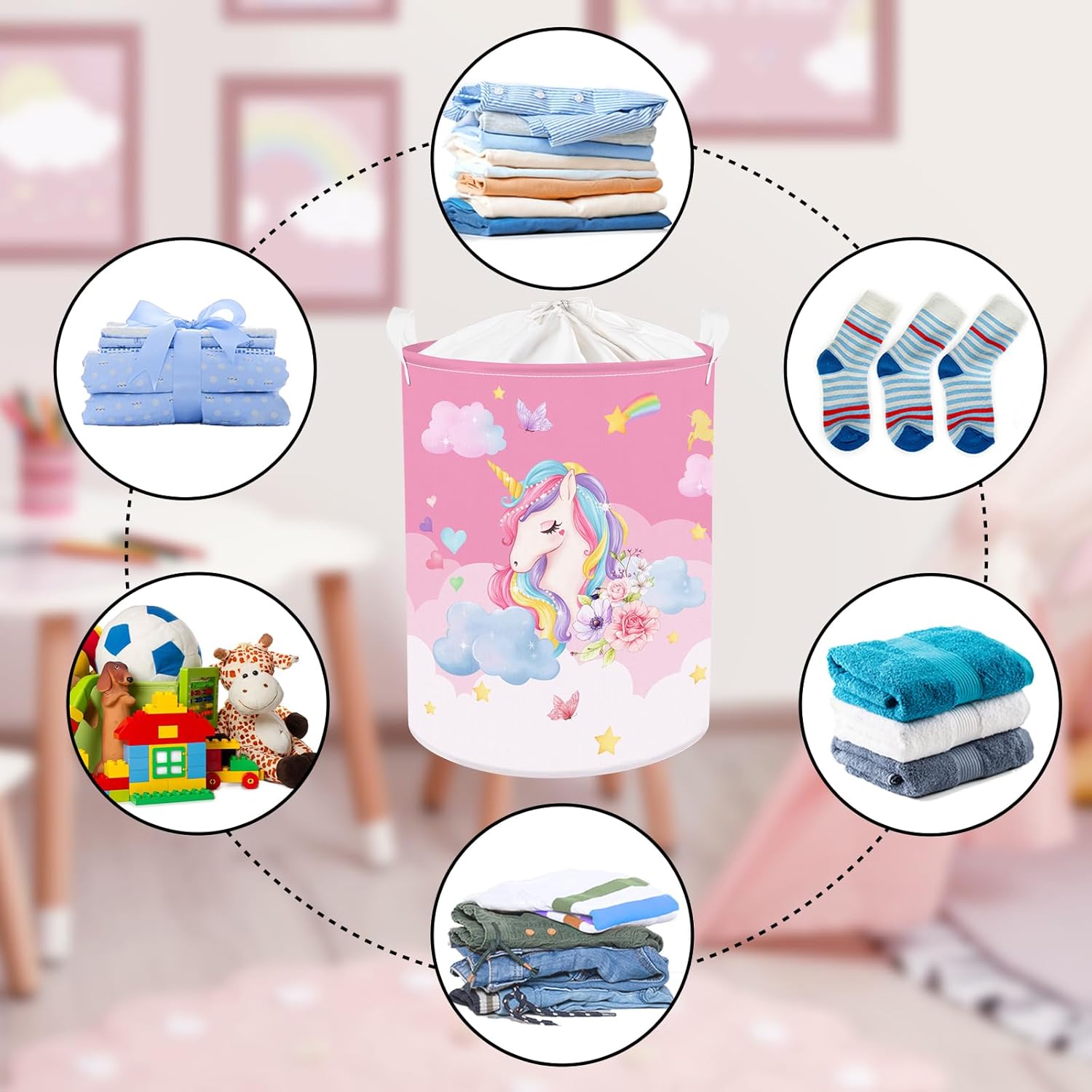 Clastyle Pink Unicorn 45L Storage Basket for Girls