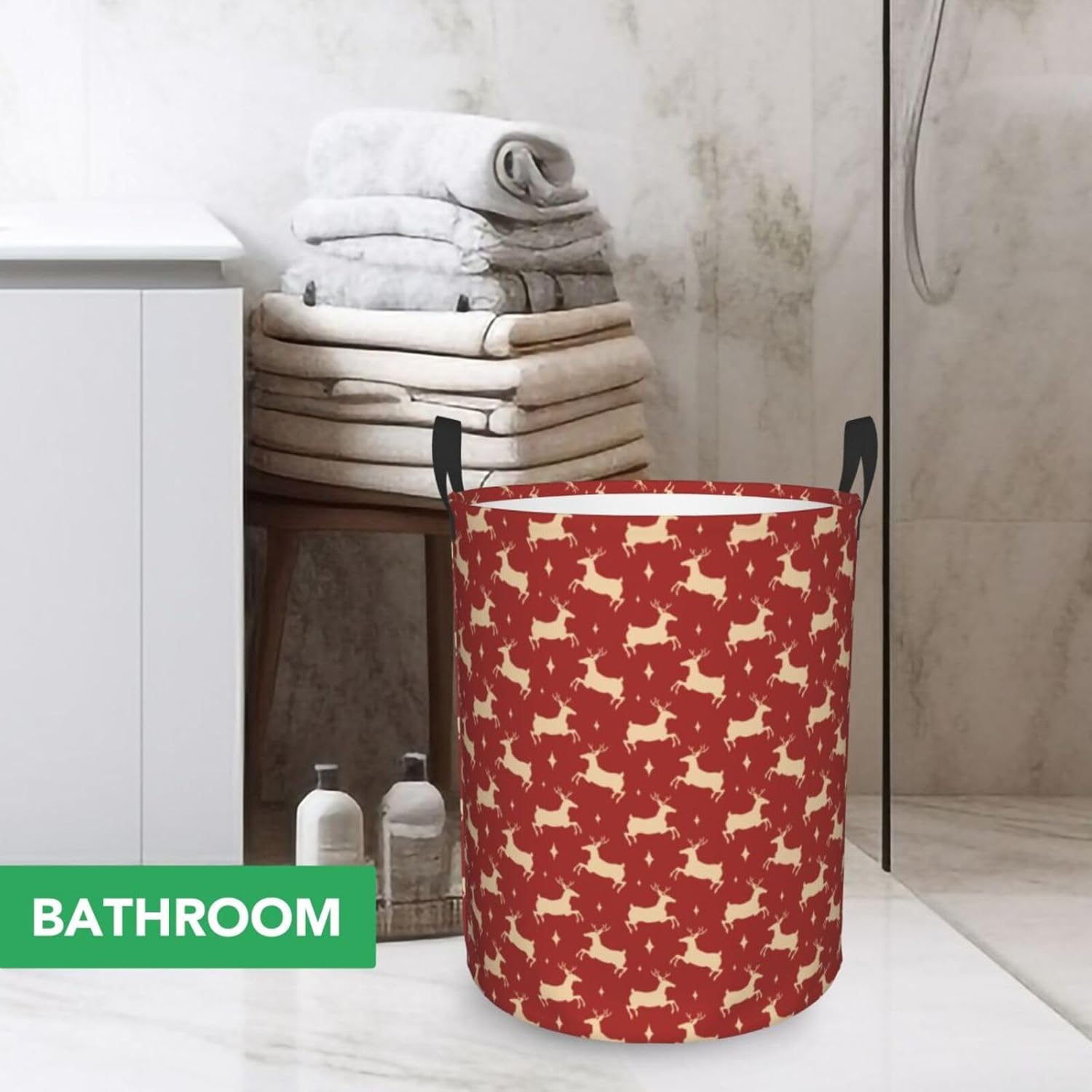 Itin Waterproof Laundry Basket Golden Moose Red Print S-40L