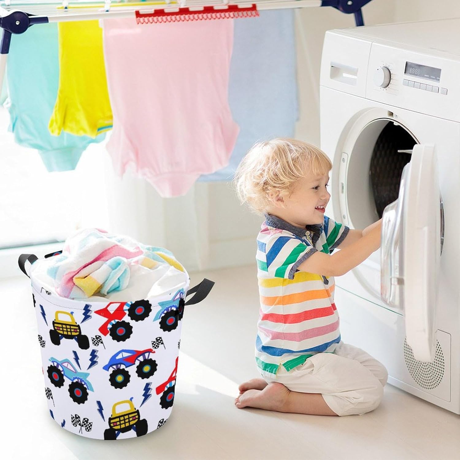MEIKKO Monster Truck Laundry Basket with Handles