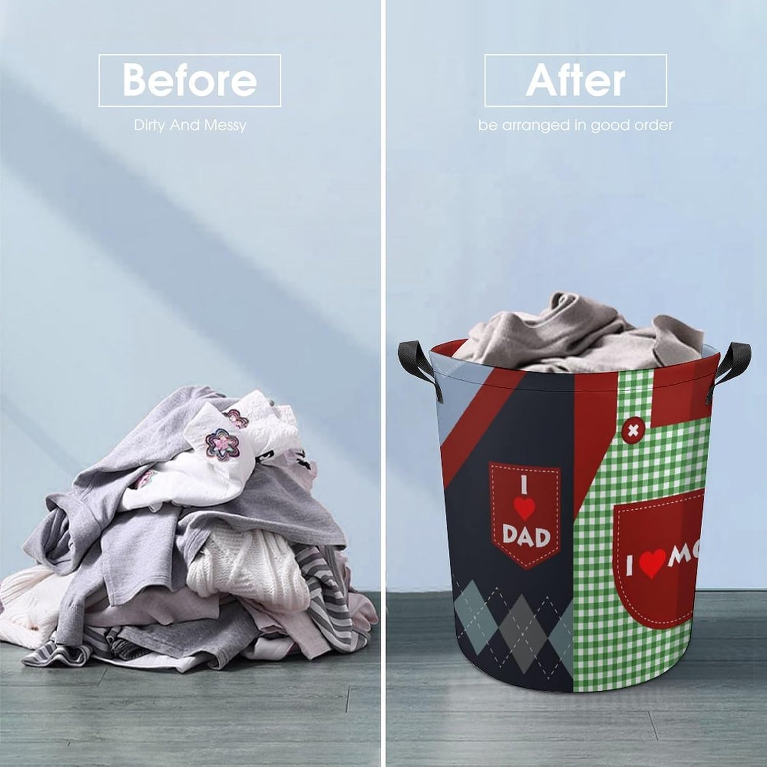 I Love Mom Water-Resistant Collapsible Laundry Basket Family-Friendly Use