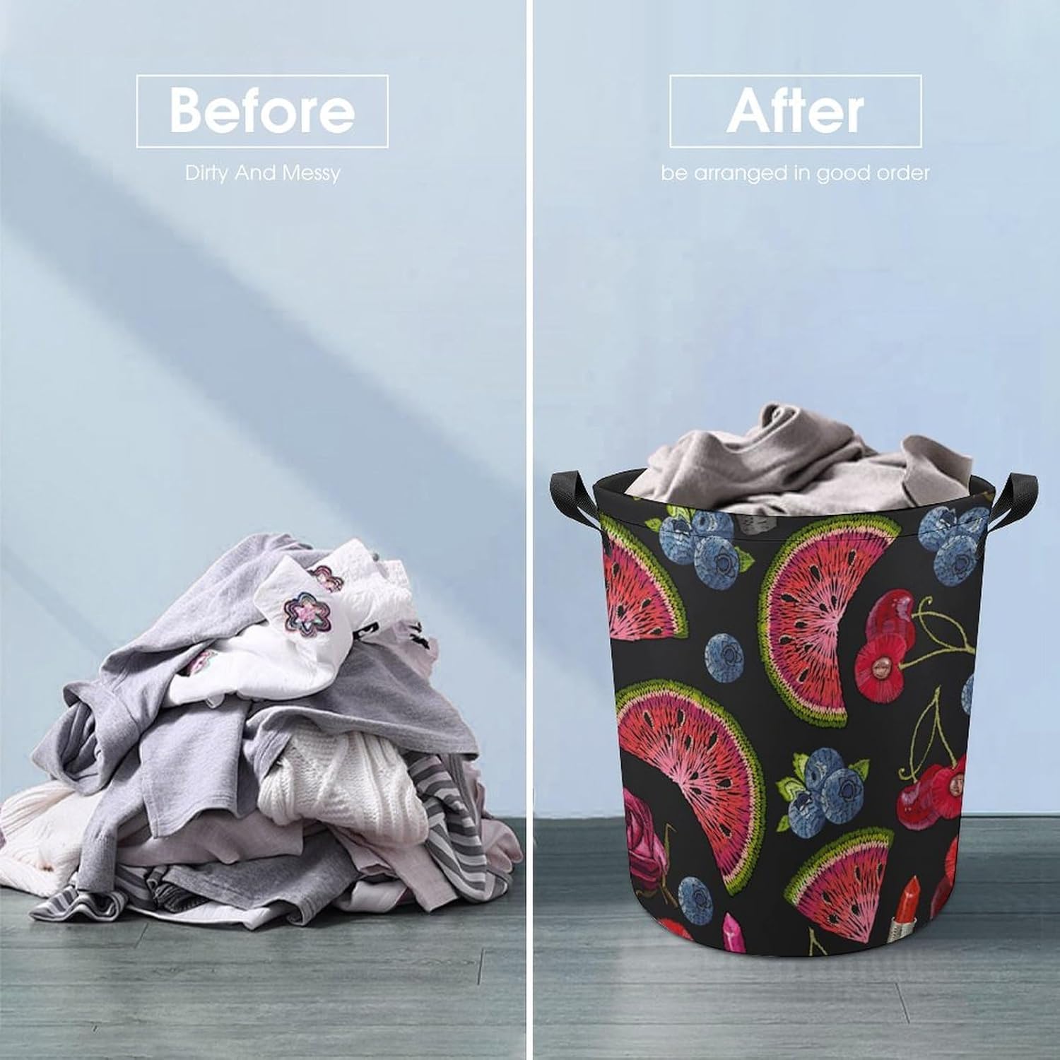Cherry Watermelon Laundry Basket Durable Collapsible Hanger for Family Travel