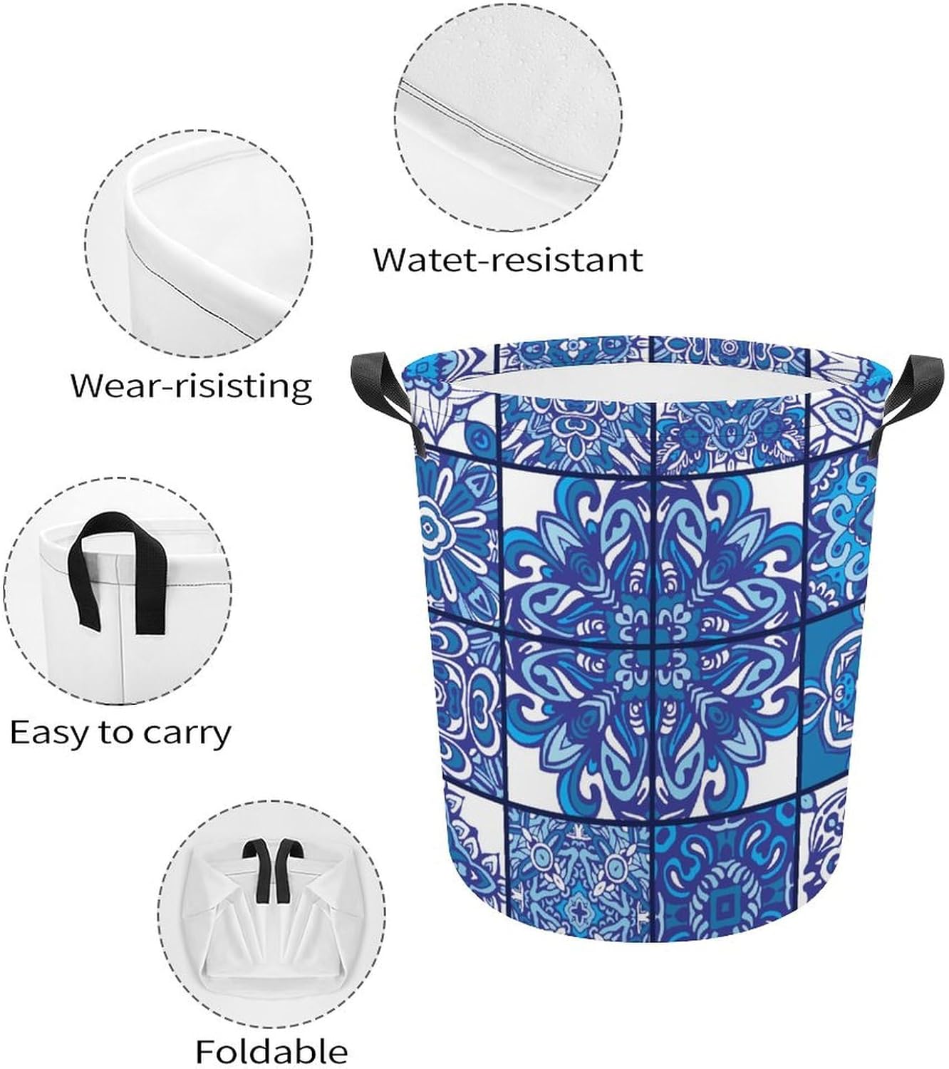 Blue Ethnic Tiles Geometric Laundry Hamper
