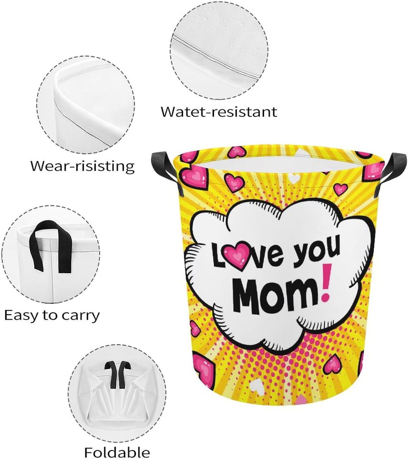 Love You Mom Collapsible Laundry Hamper Perfect for Family Storage