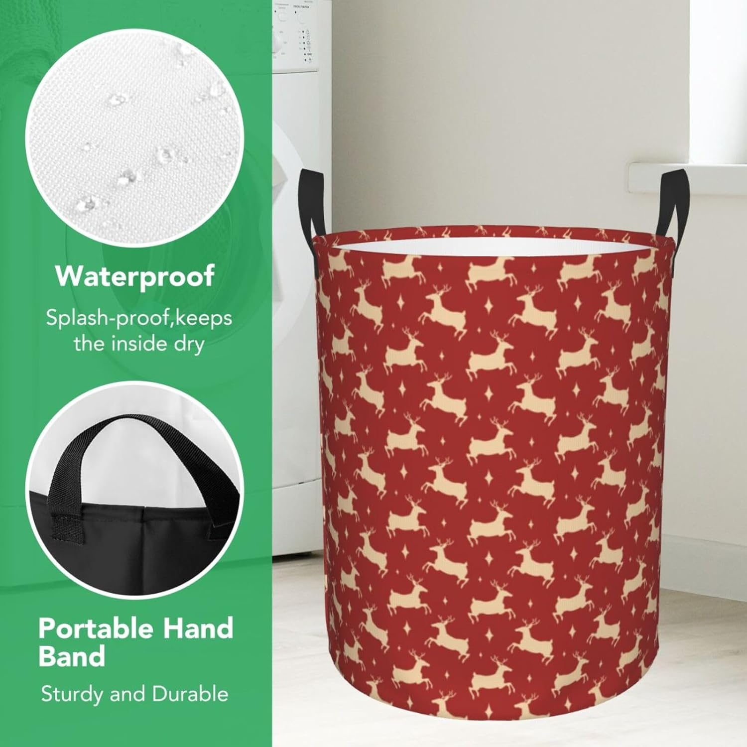 Itin Waterproof Laundry Basket Golden Moose Red Print S-40L