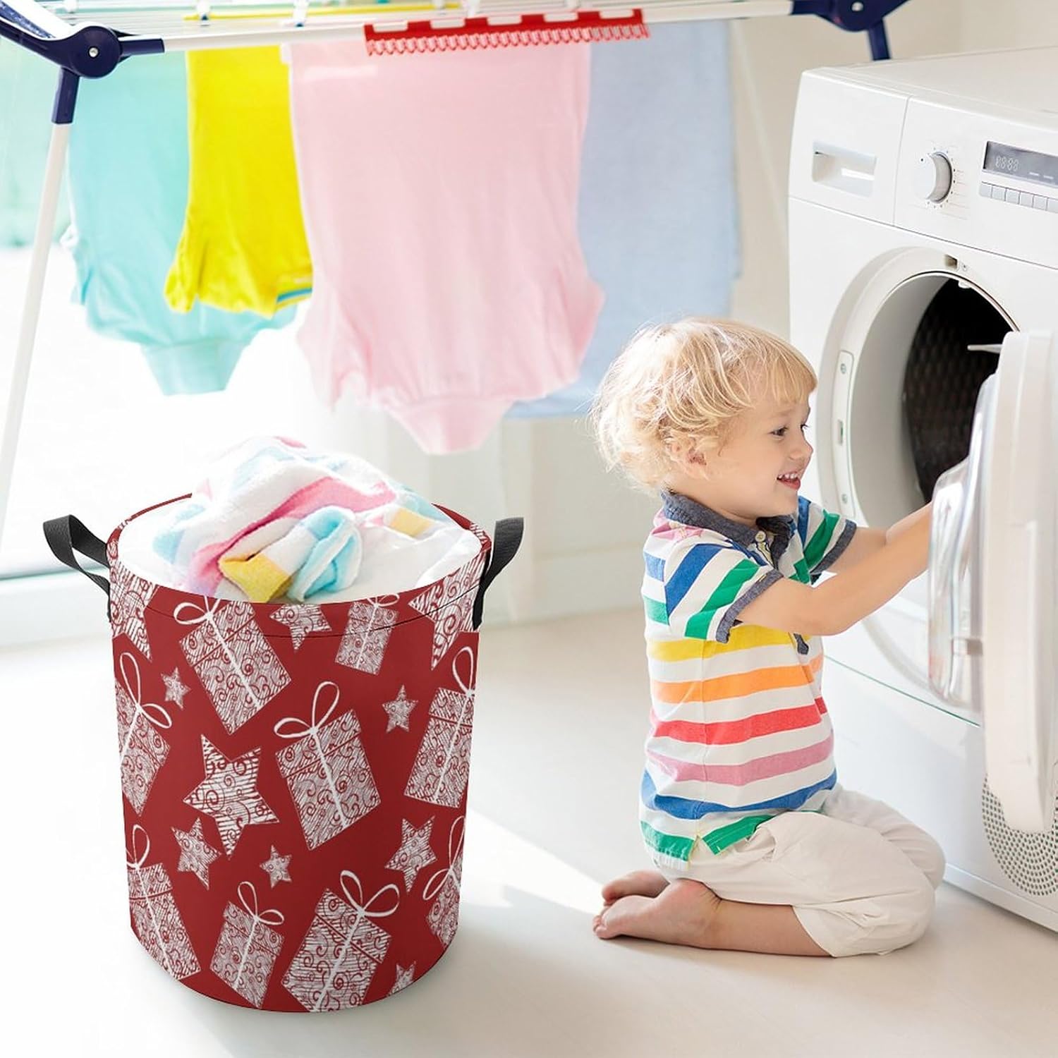 AFHYZY Christmas Laundry Hamper Large Collapsible Storage Basket with Handle - Red