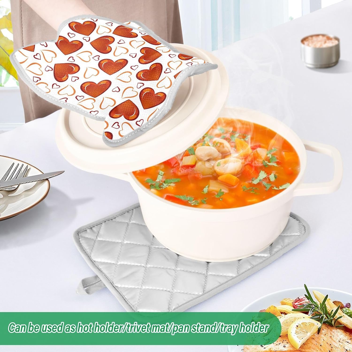 Red Hearts 2-Piece Set Thick and Durable Pot Holder Set